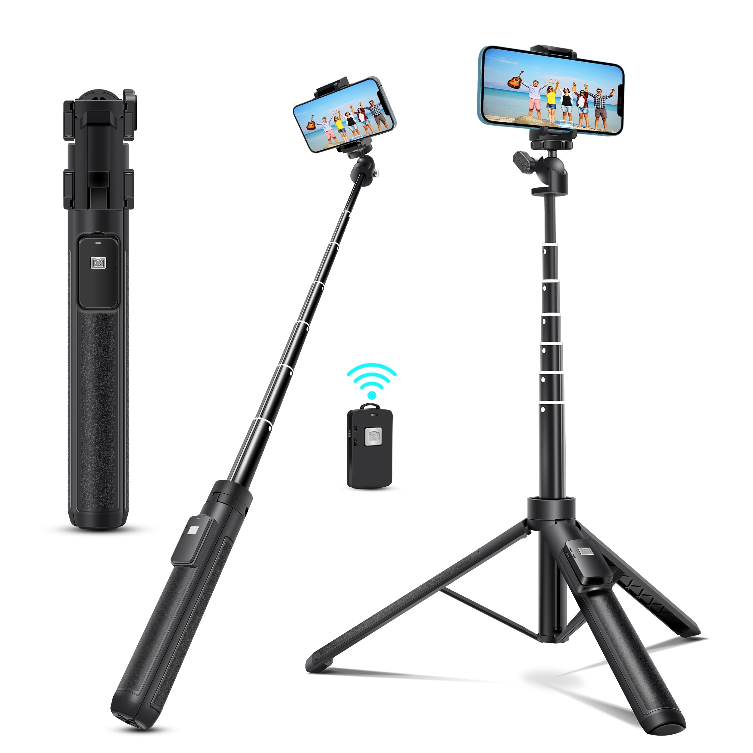 bluehorn Extendable 62 inches Aluminum Alloy Selfie Stick Phone Tripod Stand New Model with Wireless Remote Shutter Compatible with All Cell Phones/Live Stream/Vlog/iPhone 16/15/14/13/Android