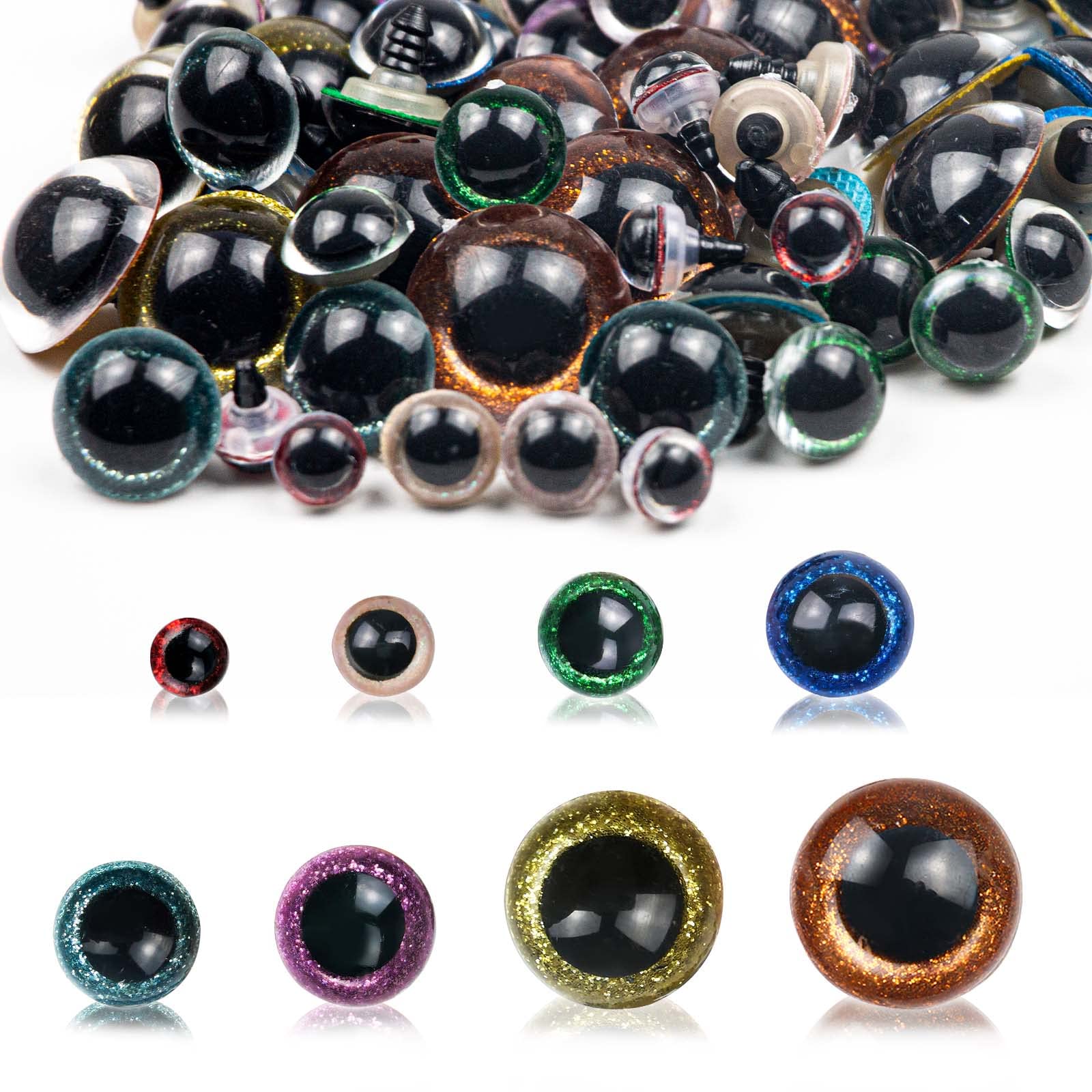 80 Pieces 10-24mm Safety Eyes for Amigurumi,Eyes for Crafts with Washers,Stuffed Animal Eyes for DIY of Puppet Bear Crafts Toy Doll Making Supplies(8 Sizes,8 Colors)