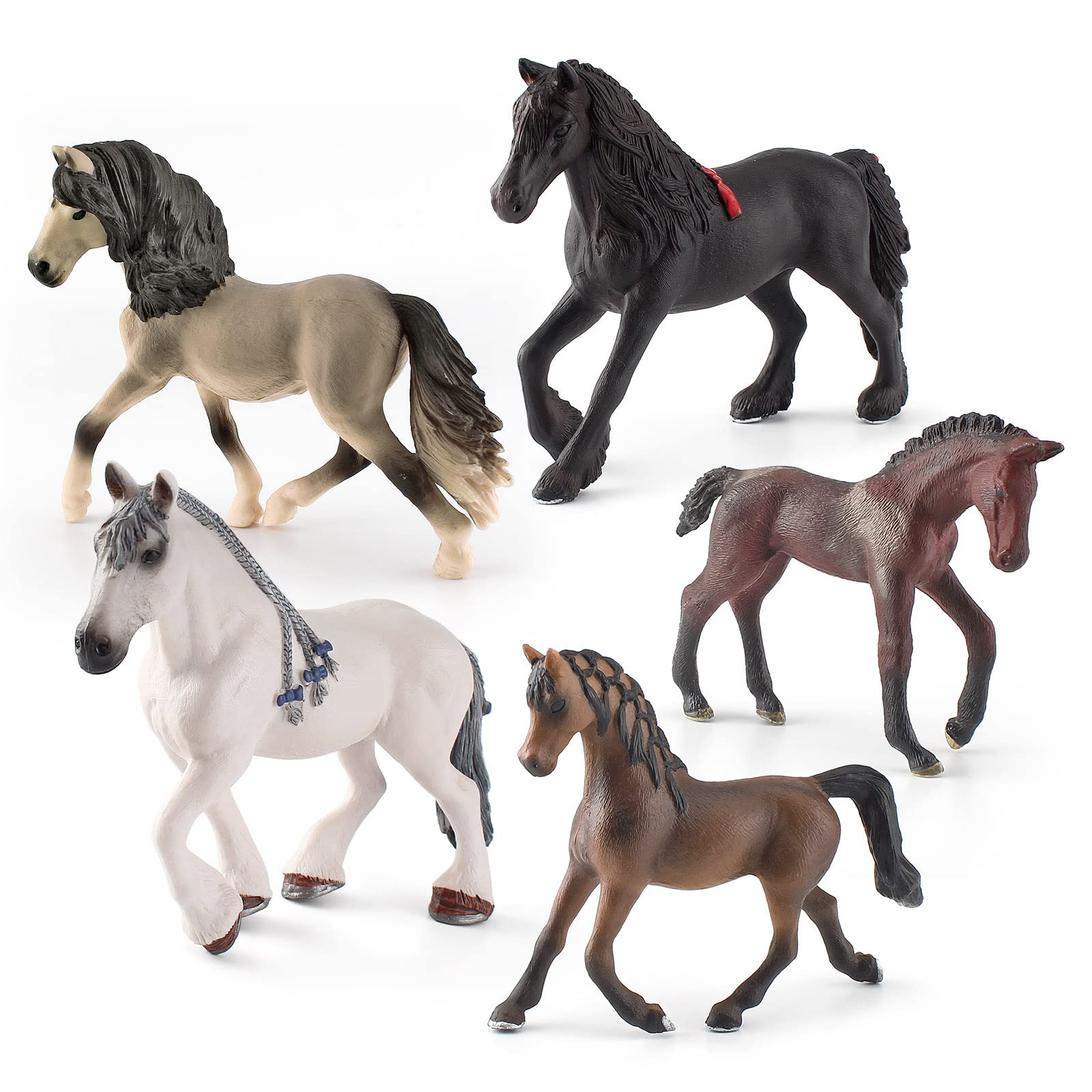 Horse Toys for Girls 5PCS Horse Figurines Set Plastic Toy Horses for Boys Realistic Collection Horse Mare Farm Animals Gift for Kids Toddlers 3 4 5 6 7 8 Years Old