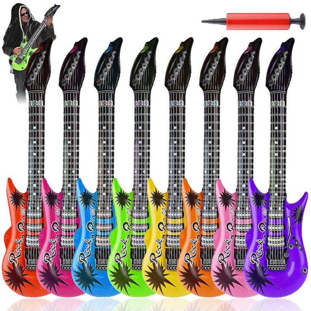 8 Colors Inflatable Guitar 35inch Rock Star Guitar Set, Inflatable Rock 'N Roll Electric Guitar for 80s 90s Themed Party,Adults Children’s Birthday Party and Wedding Decorations