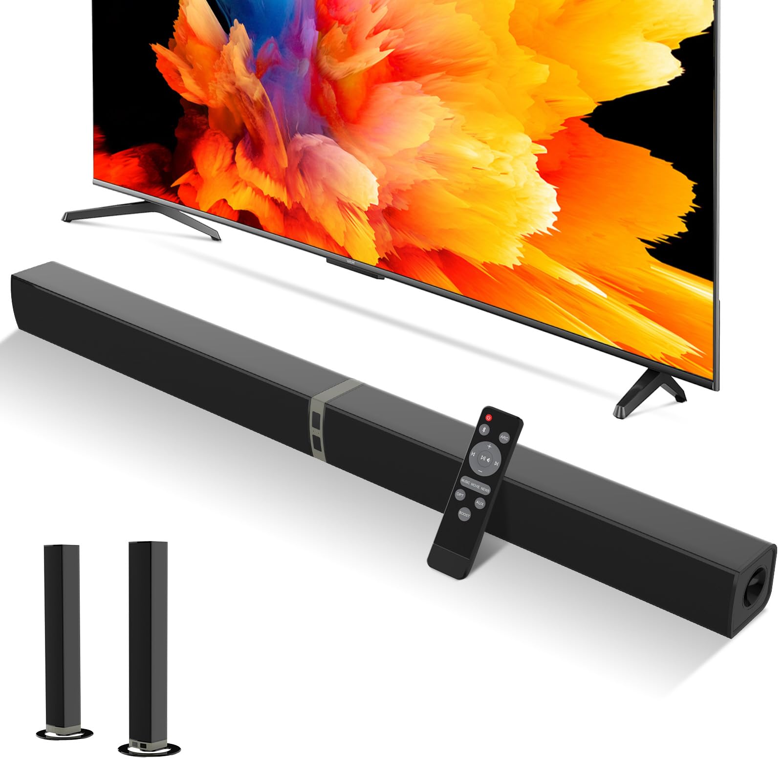 MZEIBO TV Sound Bar, Sound Bars for Smart TV - Bluetooth 2.0 Channel Home Audio Sound Bars - Surround Sound Bars with ARC/Optical/AUX Connection TV Sound Bar Speakers