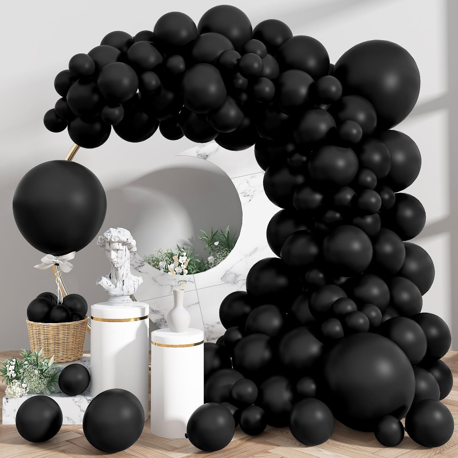 JobkooPack of 113 Balloons Black, Matt Black Balloon Garland 18 12 10 5 Inch Balloon Arch Black Latex Helium Balloon Garland Black Party Balloons for Birthday Wedding Baby Shower Decoration