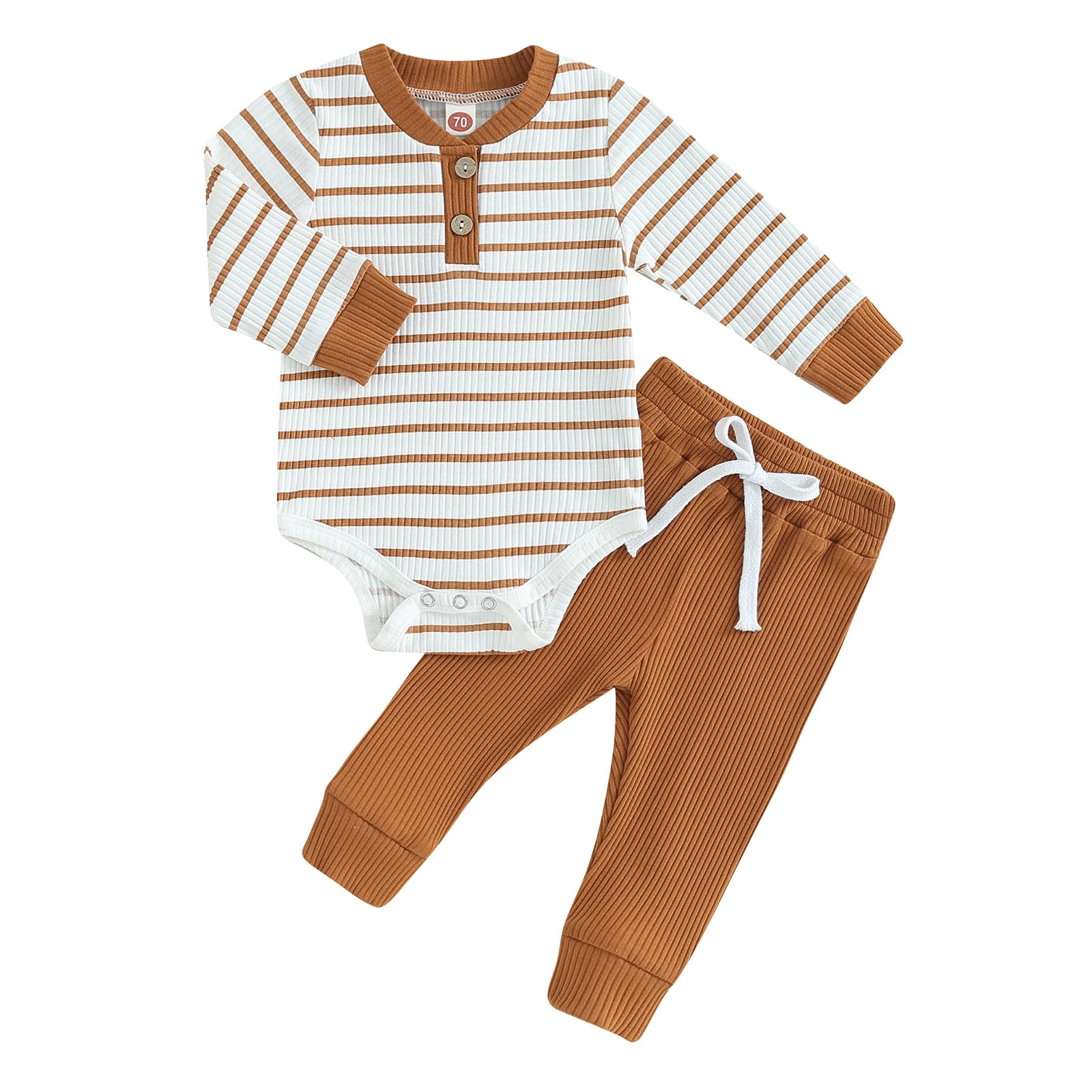 NewbgcloNewborn Baby Boy Girl Clothes Set Ribbed Knit Long Sleeve Romper Solid Color Pants Sets Cotton Fall Winter Outfits