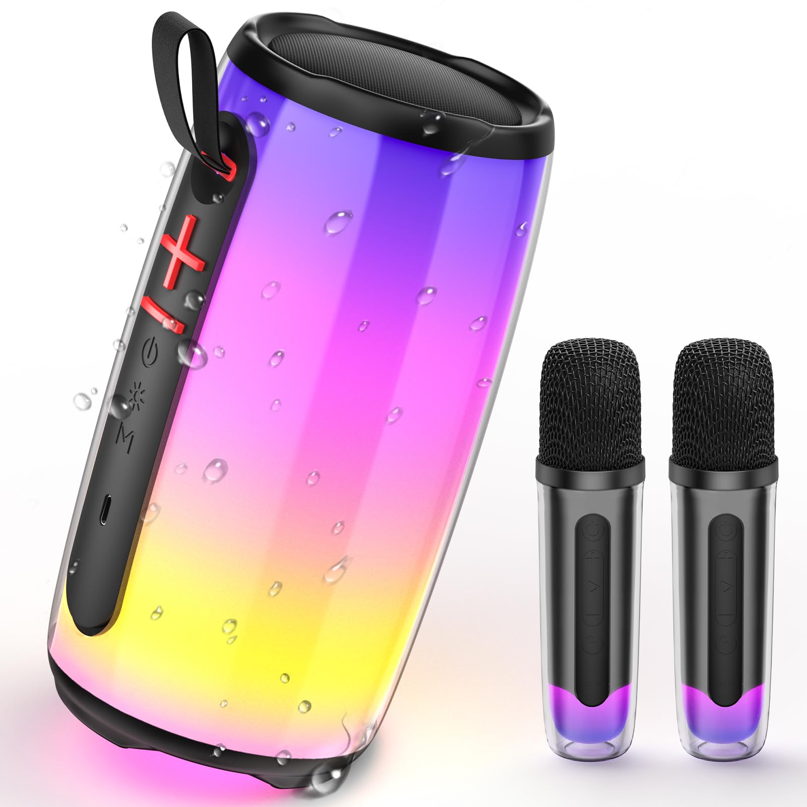 JAUYXIAN Mini Karaoke Machine, Portable Karaoke Speaker for Adults and Kids with Dazzling Lights and 2 Wireless Microphones, Birthday Gifts Toys for Girls Boys Family Party Christmas