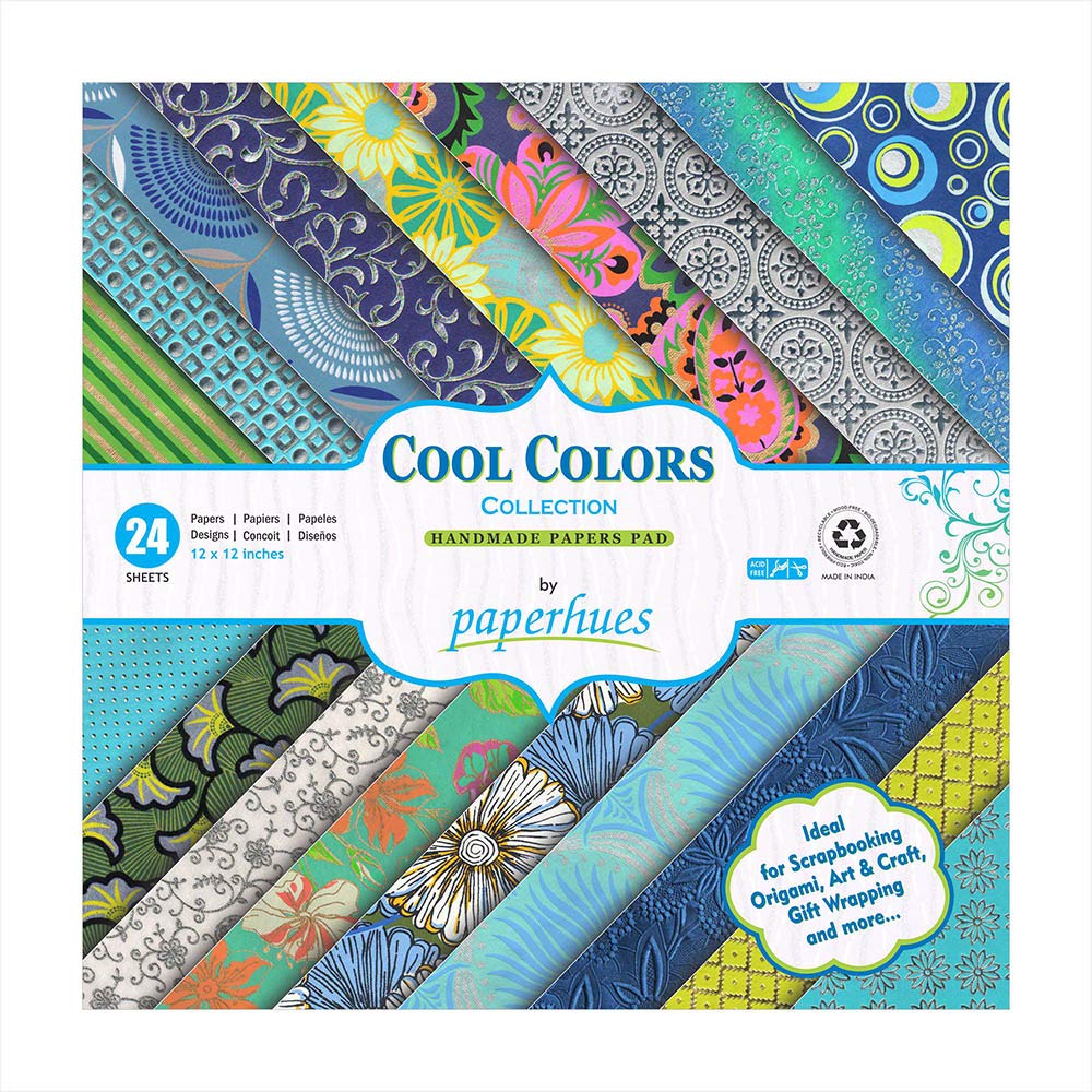 Paperhues Cool Colors Collection Scrapbook Papers 12x12" Pad, 24 Sheets.