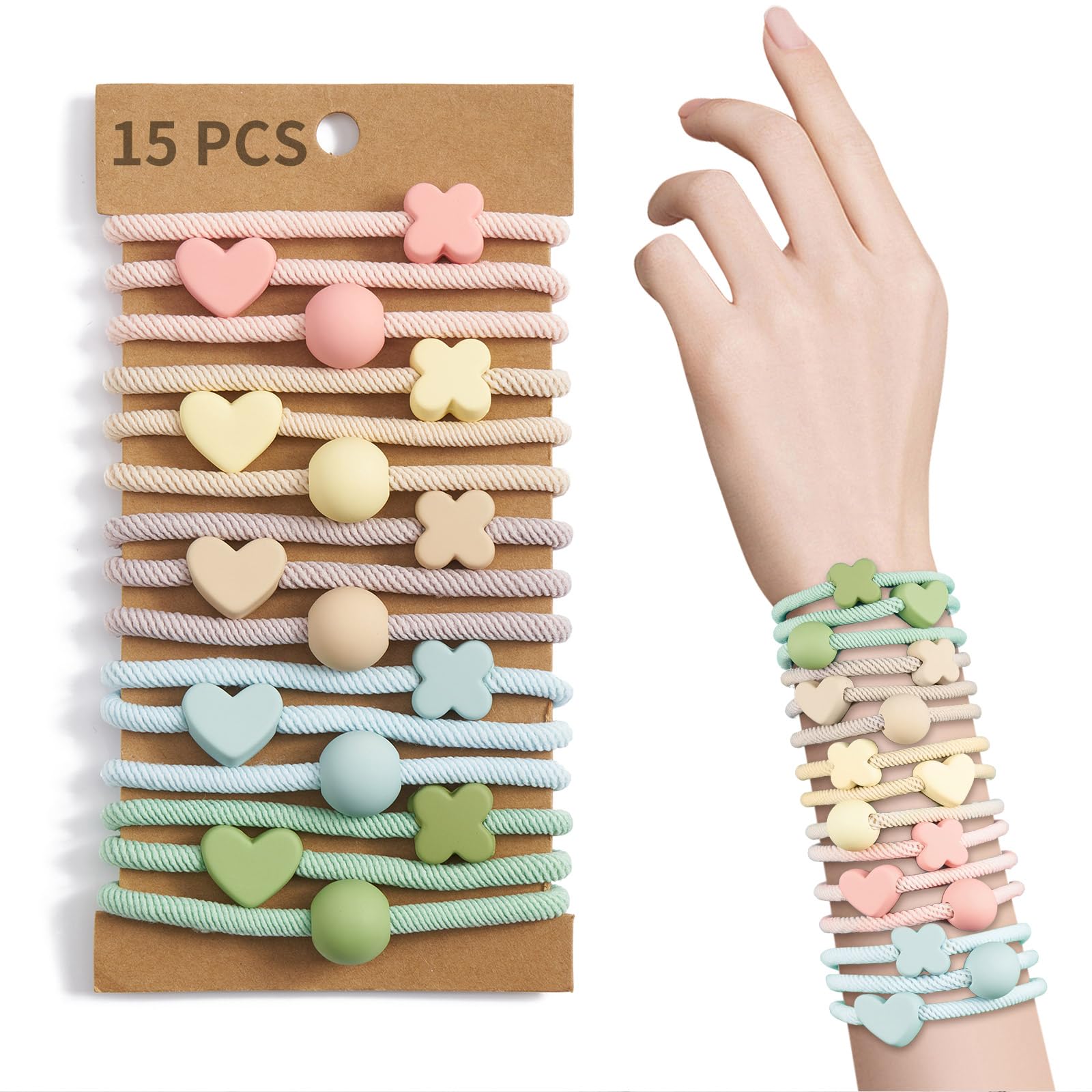 15 PCS Boho Hair Accessories - Elastic Bracelets for Thick/Thin Hair, Cute No Damage Ties for Women and Girls (MKL)