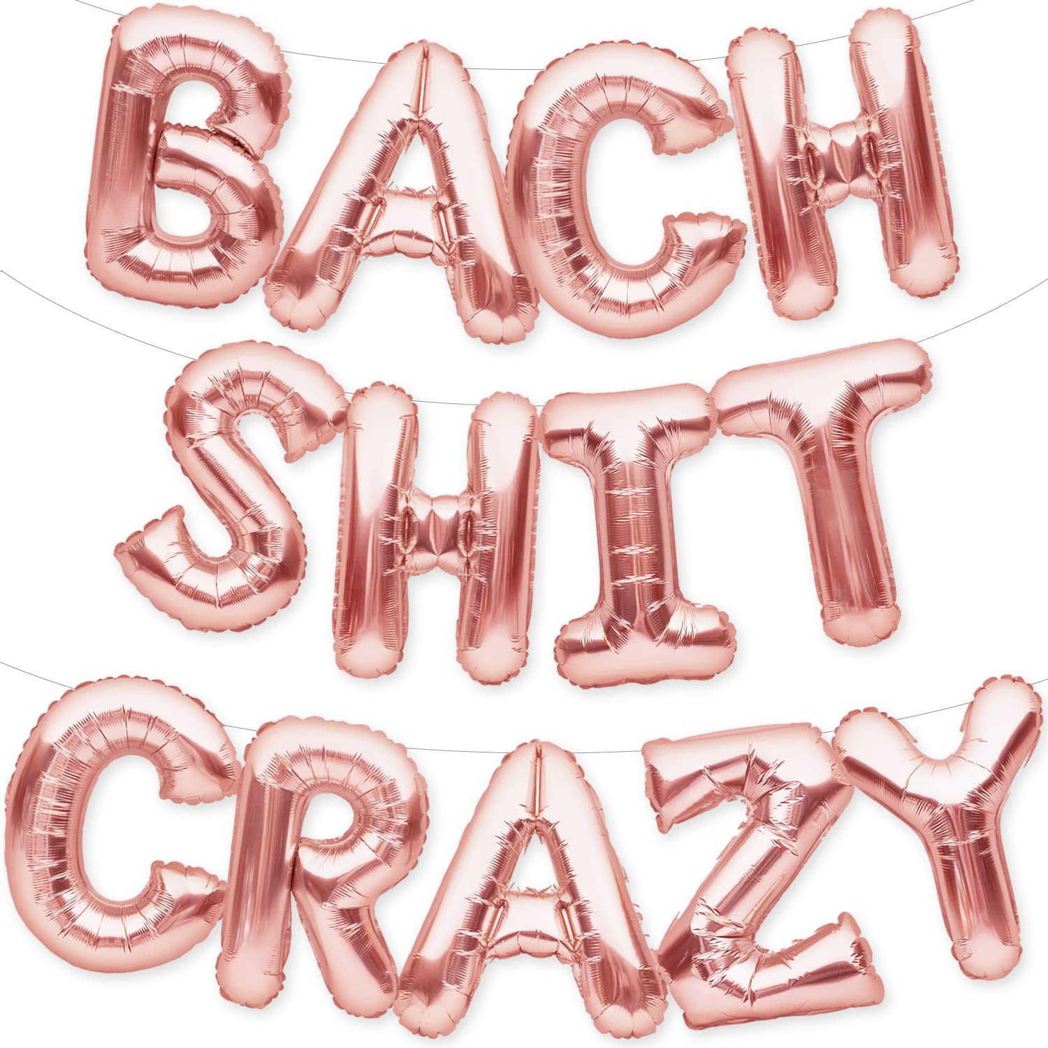 PartyForever Bach Shit Crazy Bachelorette Party Decorations Balloons Rose Gold 16" Letters Banner - Bridal Shower Decorations Set - Bridal Party Supplies and Favors - Hen Party Decorations Kit