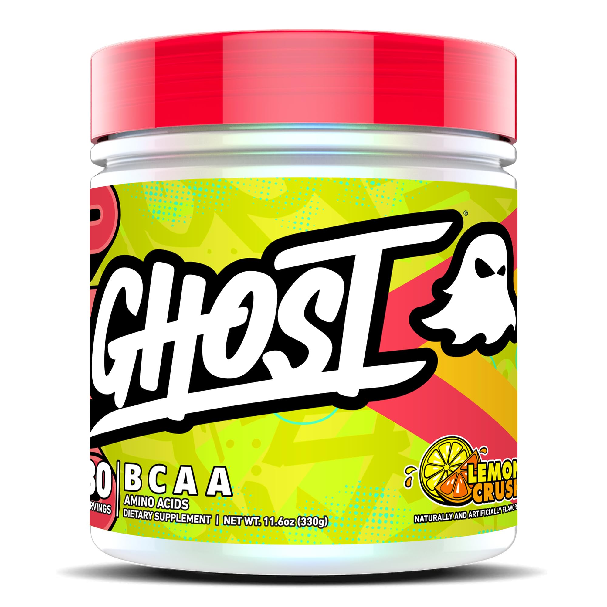 GHOST BCAA Amino Acids, Lemon Crush - 30 Servings - Sugar-Free Intra and Post Workout Powder & Recovery Drink, 7g BCAA Supports Muscle Growth & Endurance- Soy & Gluten-Free, Vegan