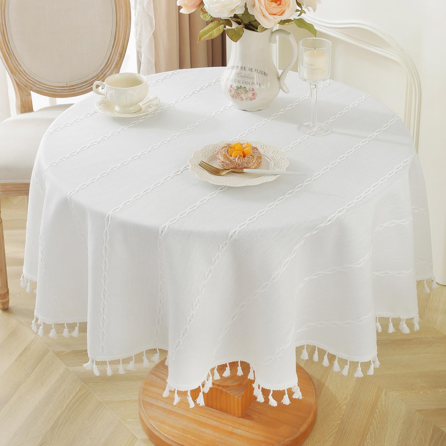 Laolitou 70" Rustic Tablecloth Bundle with 48" Dia White Round Tablecloth