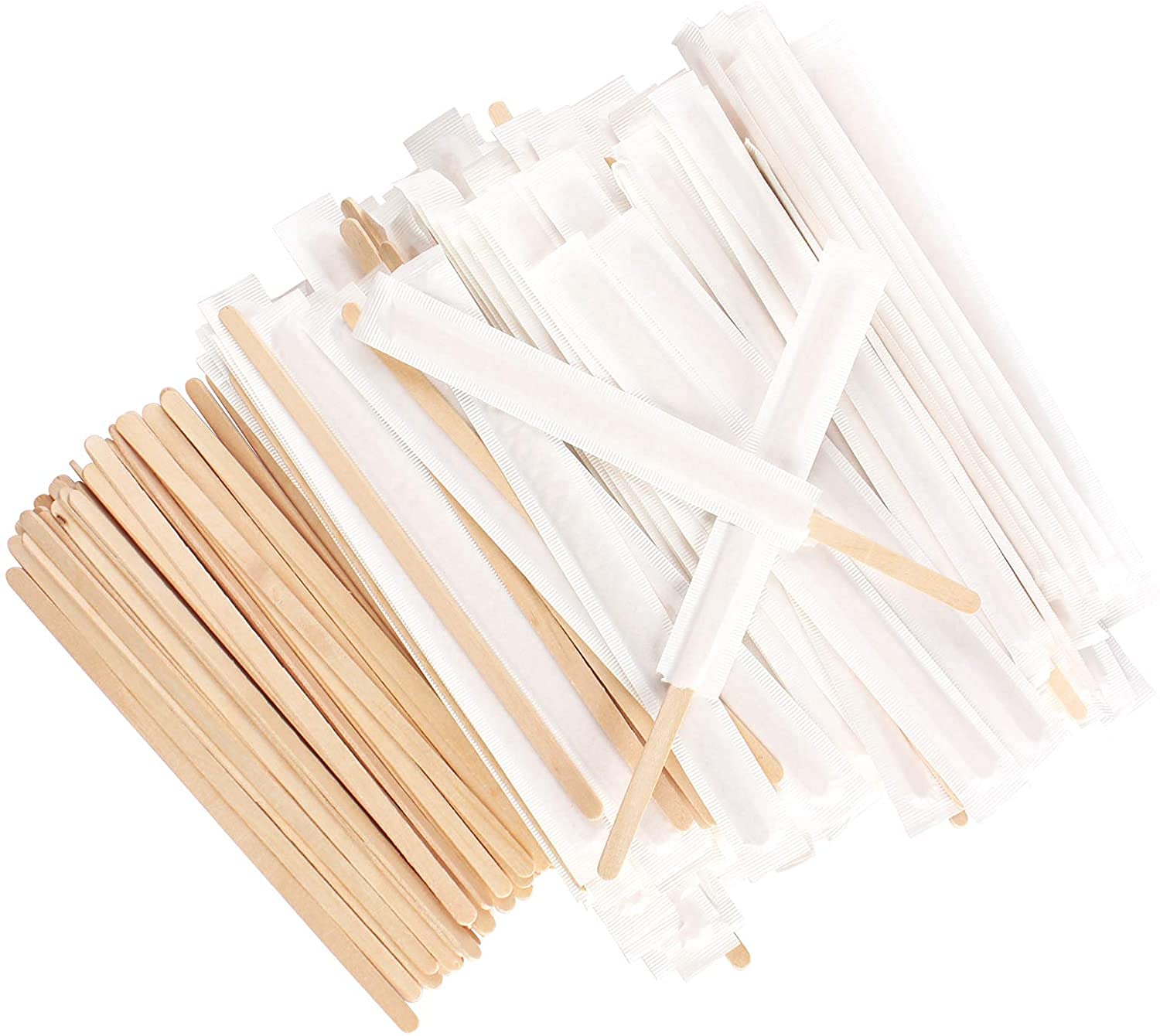 ANTETOK 1000 Pcs 5.5 Inch 140mm Disposable Wooden Coffee Stirrers Birchwood Tea Coffee Sticks, Hot Drinks Smooth Sticks(Paper Wrapped)