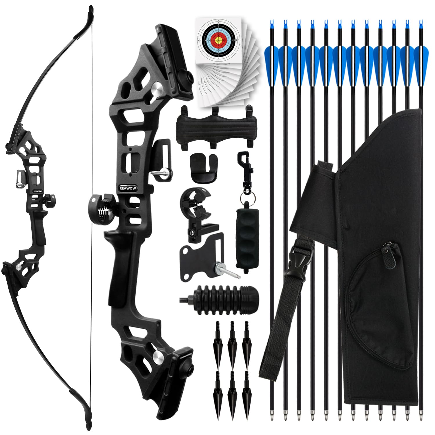 REAWOW30/40LBS Recurve Bows Archery Set,Survival Longbow Right Hand with Used for Recurve Bow Target Practice Outdoor Hunting Archery Carbon Arrows and Armguard and Finger Tab.