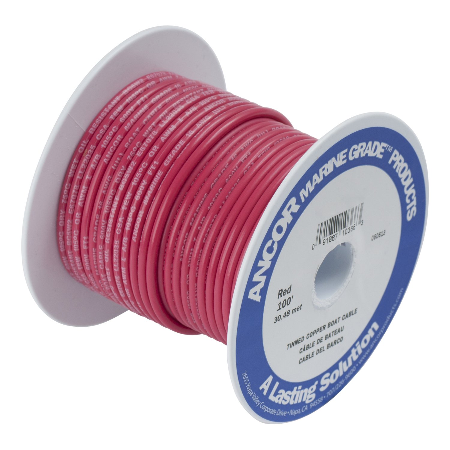 Ancor 108802 Marine Grade Electrical Primary Tinned Copper Boat Wiring (10-Gauge, Red, 25-Feet)