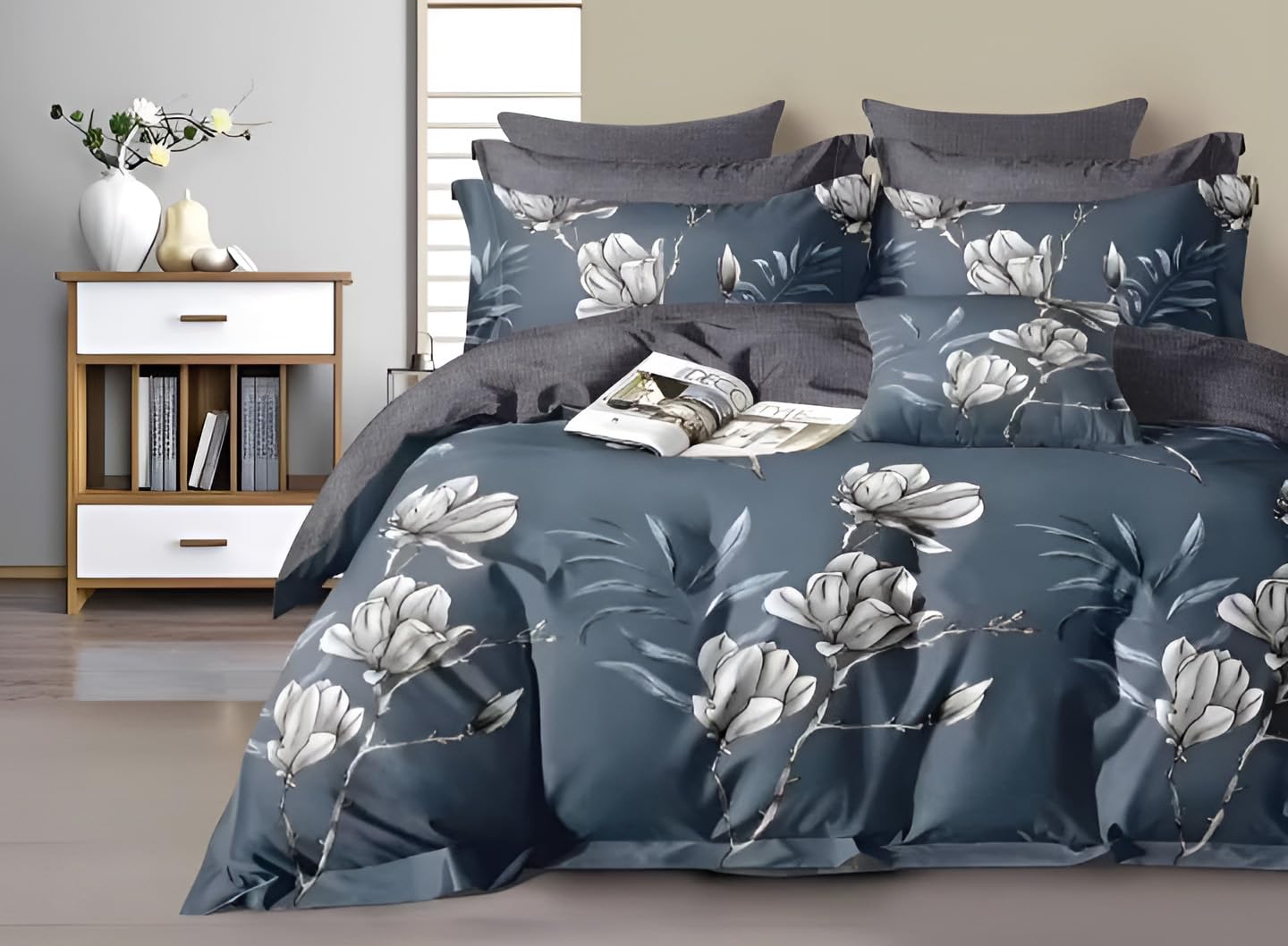 ZORCO STYLE Fitted Sheet Luxurious 6 Pieces Cotton King Size Bedding Set and Duvet Cover Set and Modern and Attractive Design with Fitted Sheet, Quilt Cover, 4 Pillow Cases (Floral)