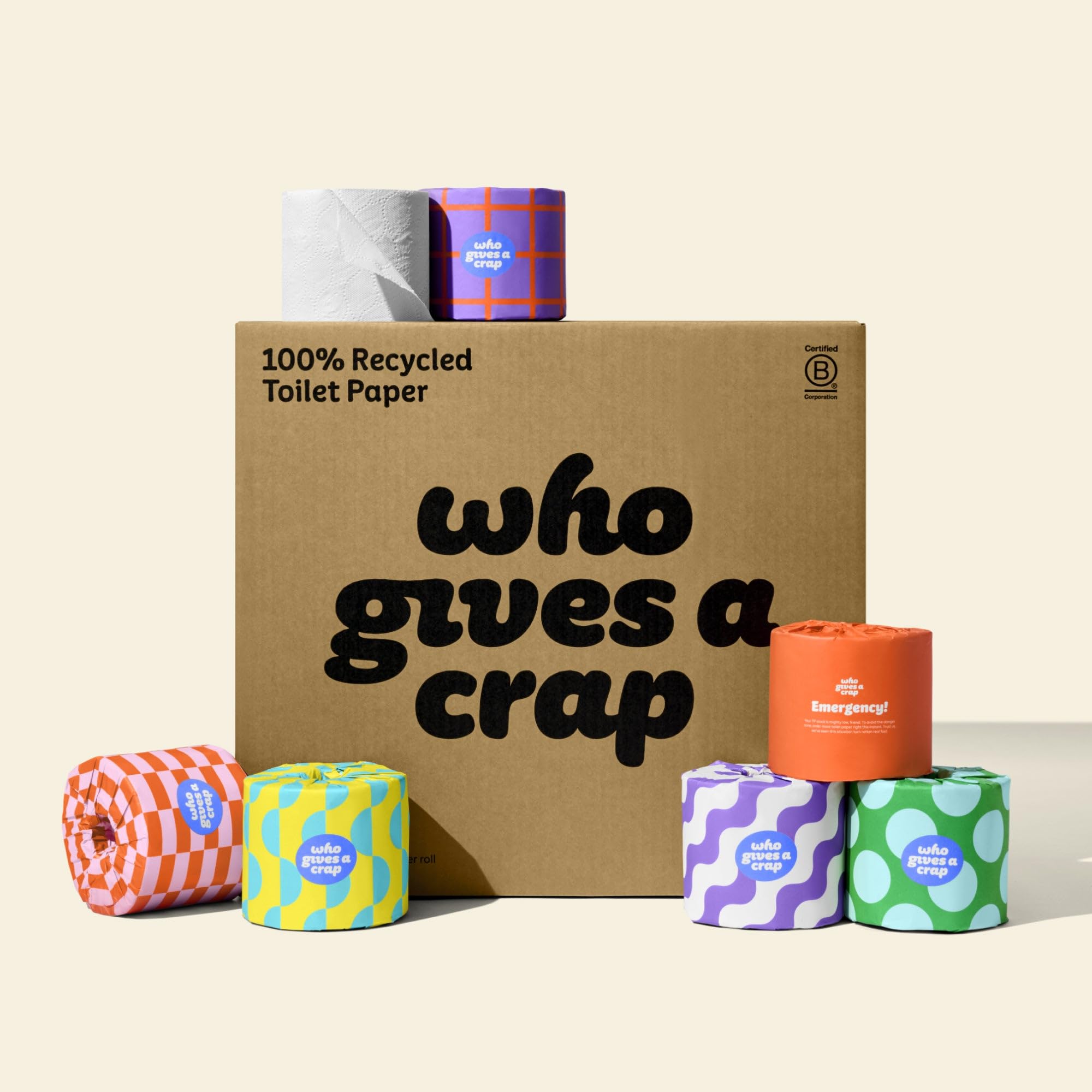 Who Gives A Crap – 100% Recycled, Twice as Long, Sustainable Toilet Roll, Box of 48 (3-Ply, 360 Sheets) - Soft, Strong, Sustainable