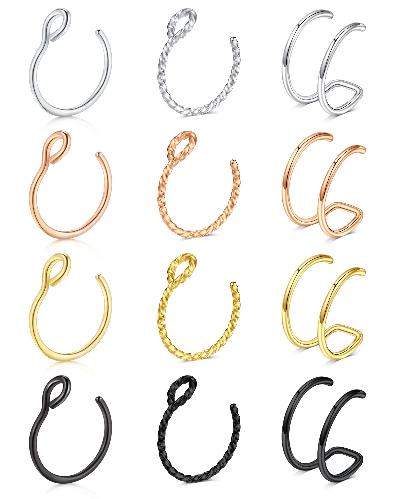 Fake Noes Ring Hoop Fake Double Hoop Fake Nose Rings for Women Men Fake Nose Piercing Fake Lip Rings and Fake Nose Ring