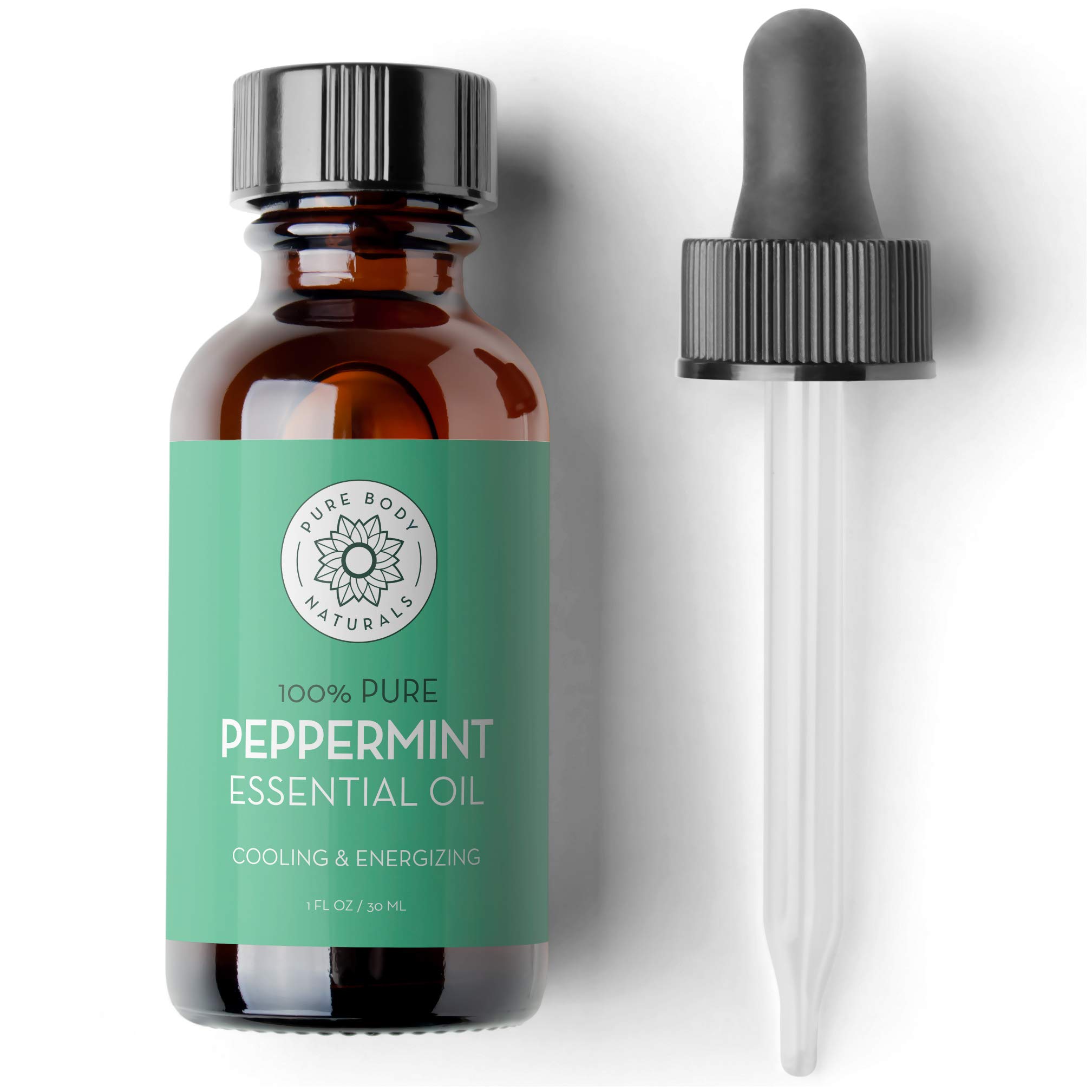 Peppermint Essential Oil, 1 Fluid Ounce - 100% Pure and Undiluted, Therapeutic Grade Aromatherapy Oil for Diffuser, Relaxation, Focus, Pain Relief - by Pure Body Naturals