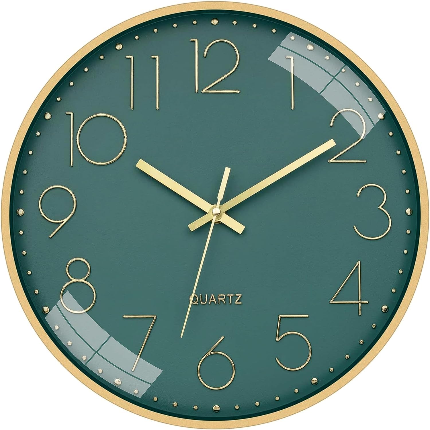 Rylan Wall Clock 12" Silent Quartz Decorative Latest Wall Clock Non-Ticking Classic Clock Battery Operated Round Easy to Read for Room/Home/Kitchen/Bedroom/Office/School- (Green Gold).