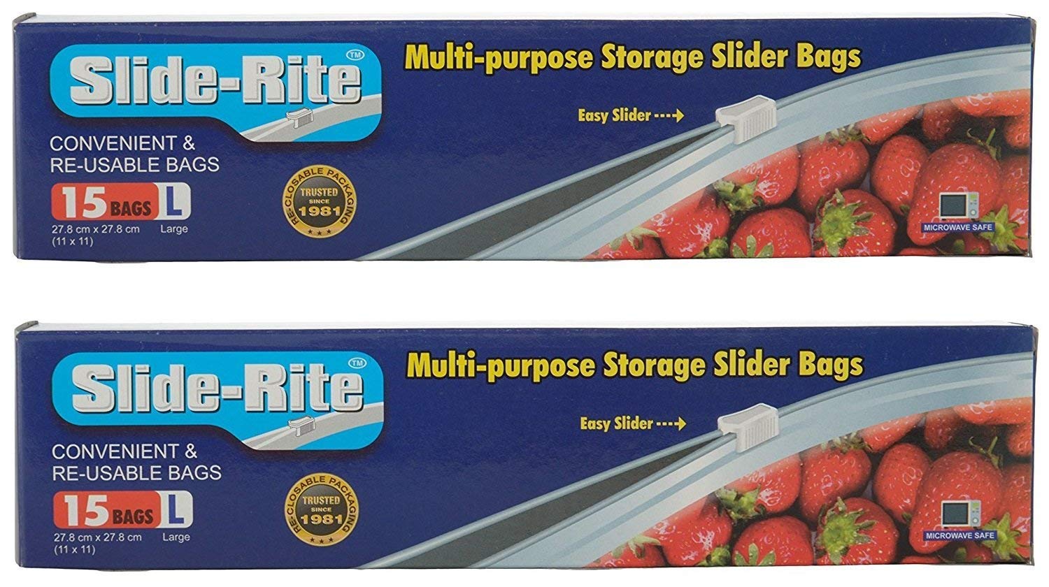 Slide-Rite Storage Slider Bags 30 Pcs Reusable Freezer Ziplock Bags of 1 kg Capacity – Pack of 2