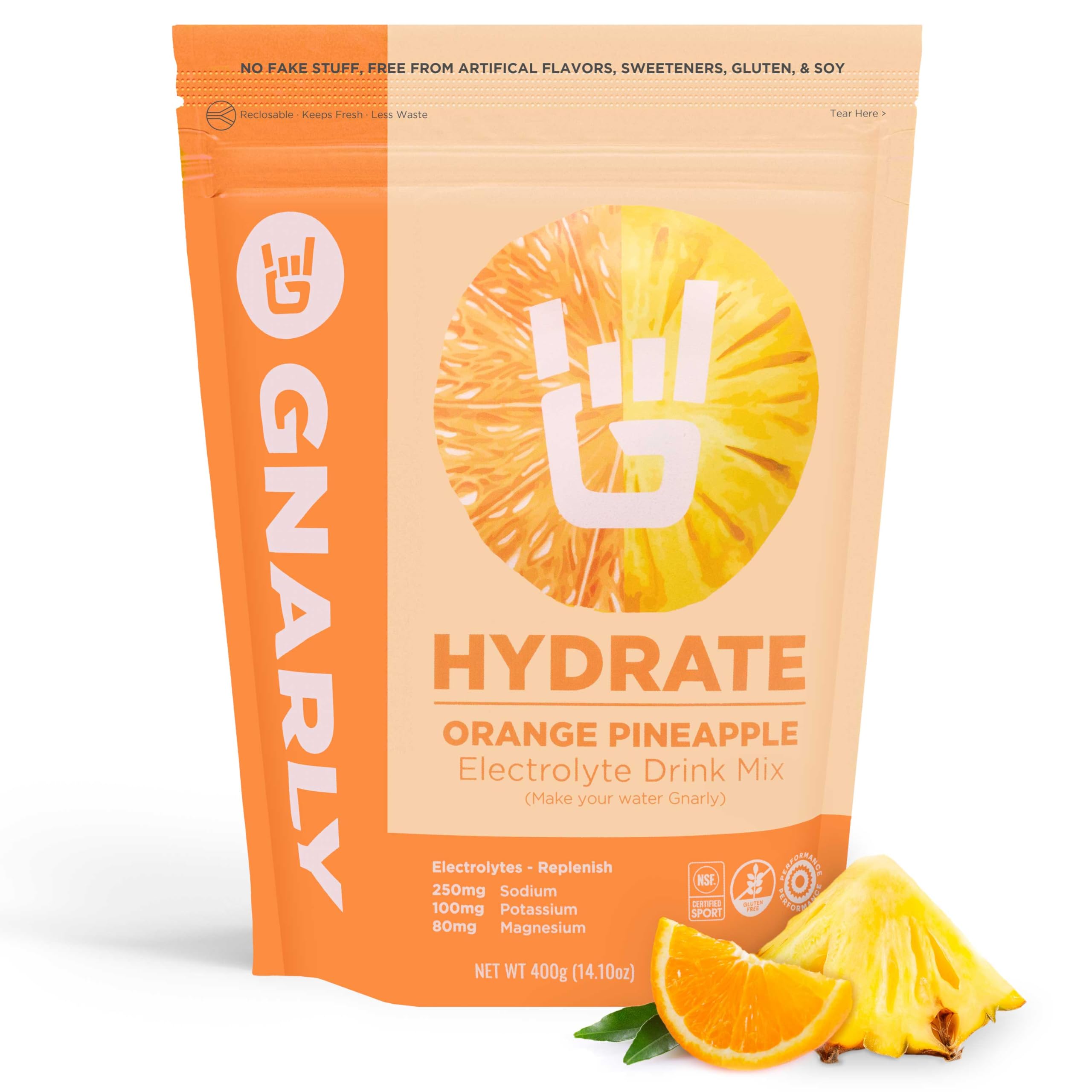 Gnarly NutritionHydrate Electrolyte Powder - Exercise Hydration Drink Mix, NSF Sport Certified, Electrolyte Solution, Performance & Recovery - Orange Pineapple, 14.10 Oz