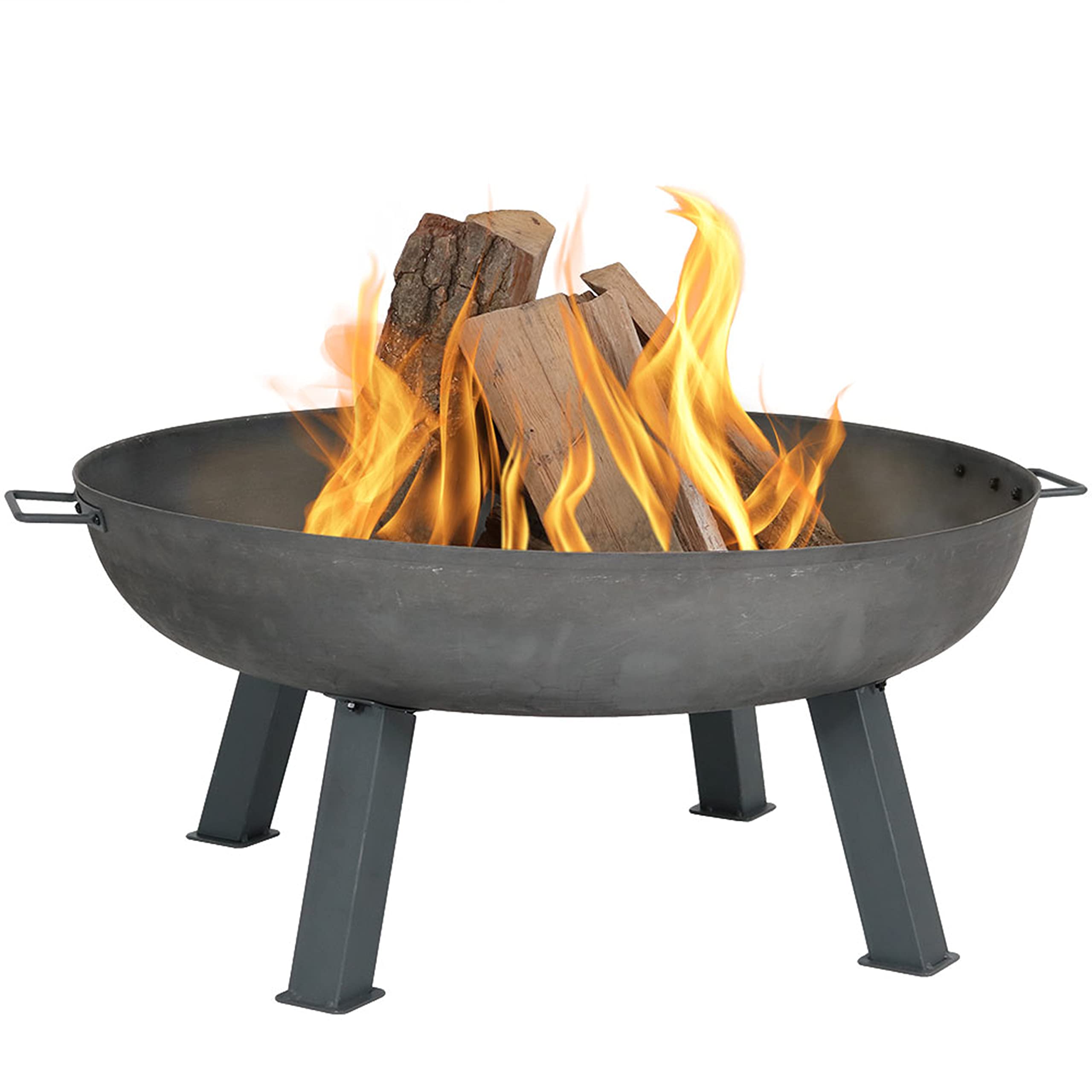 Sunnydaze 34-Inch Rustic Cast Iron Outdoor Raised Fire Pit Bowl with Handles - Steel Finish