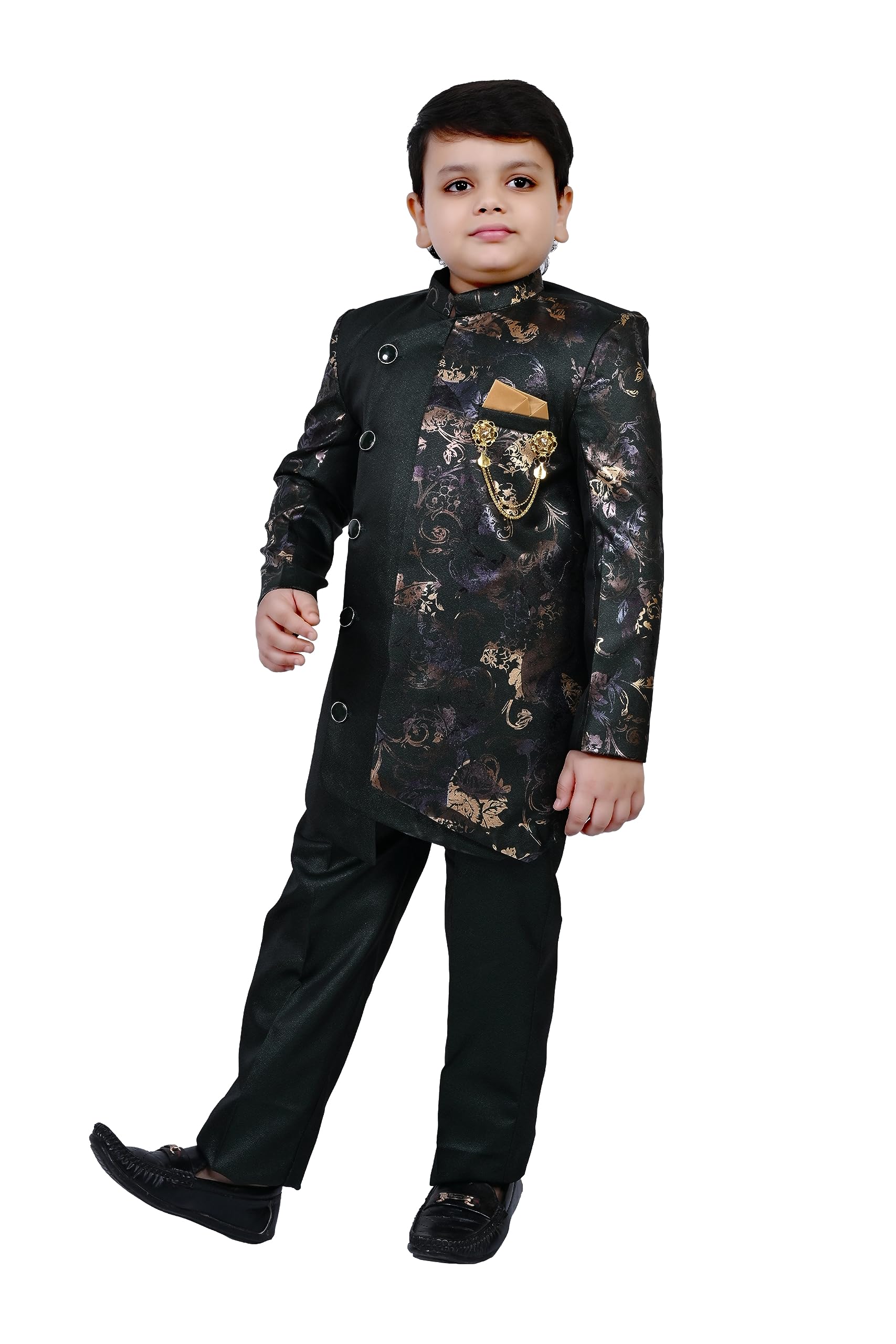 ZolarioKids Ethnic Indian Bollywood Style Print Indo-Western Sherwani Set For Boys