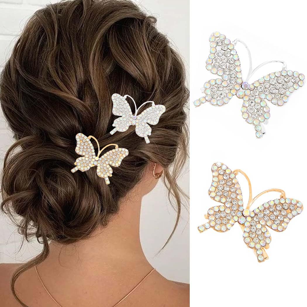 Bartosi Butterfly Hair Clips Gold Rhinestone Hair Barrettes Bridal Crystal Hair Pins Hair Pieces Hair Accessories for Women and Girls (Pack of 2)