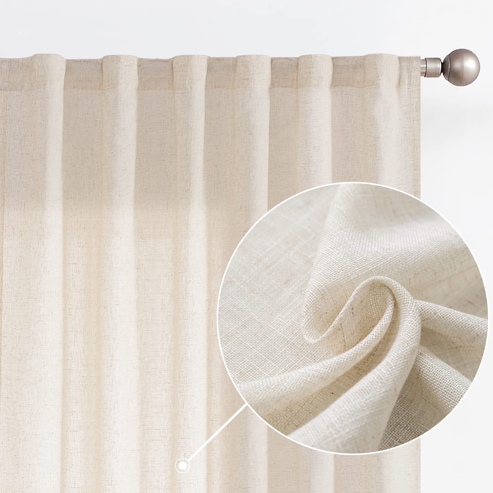 jinchan Linen Blend Beige Curtains 84 Inches Long for Living Room Farmhouse Rod Pocket Back Tab Light Filtering Window Drapes for Bedroom Curtains Crude 2 Panels