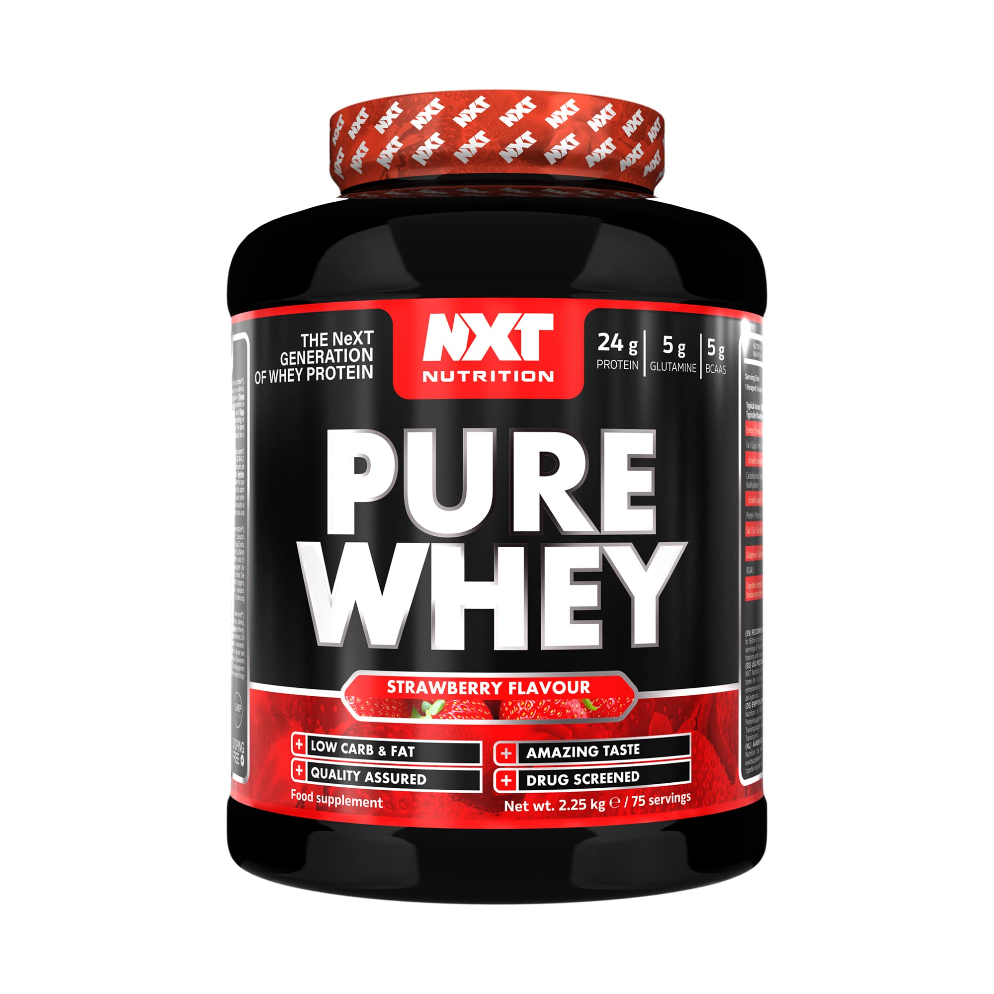 NXT Nutrition Pure Whey 2.25kg | Whey Protein | Muscle Growth and Recovery | 75 Servings | All Flavours | (Strawberry)