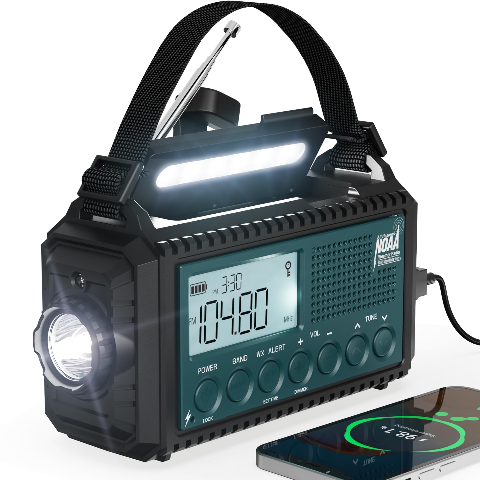 Emergency Weather Radio with AM/FM/NOAA/SW, 5 Ways Powered Solar Hand Crank Alert Radio with LCD Display&SOS, 5000 Portable Radio with Cellphone Charger, Flashlight, Reading Lamp, Headphone Jack