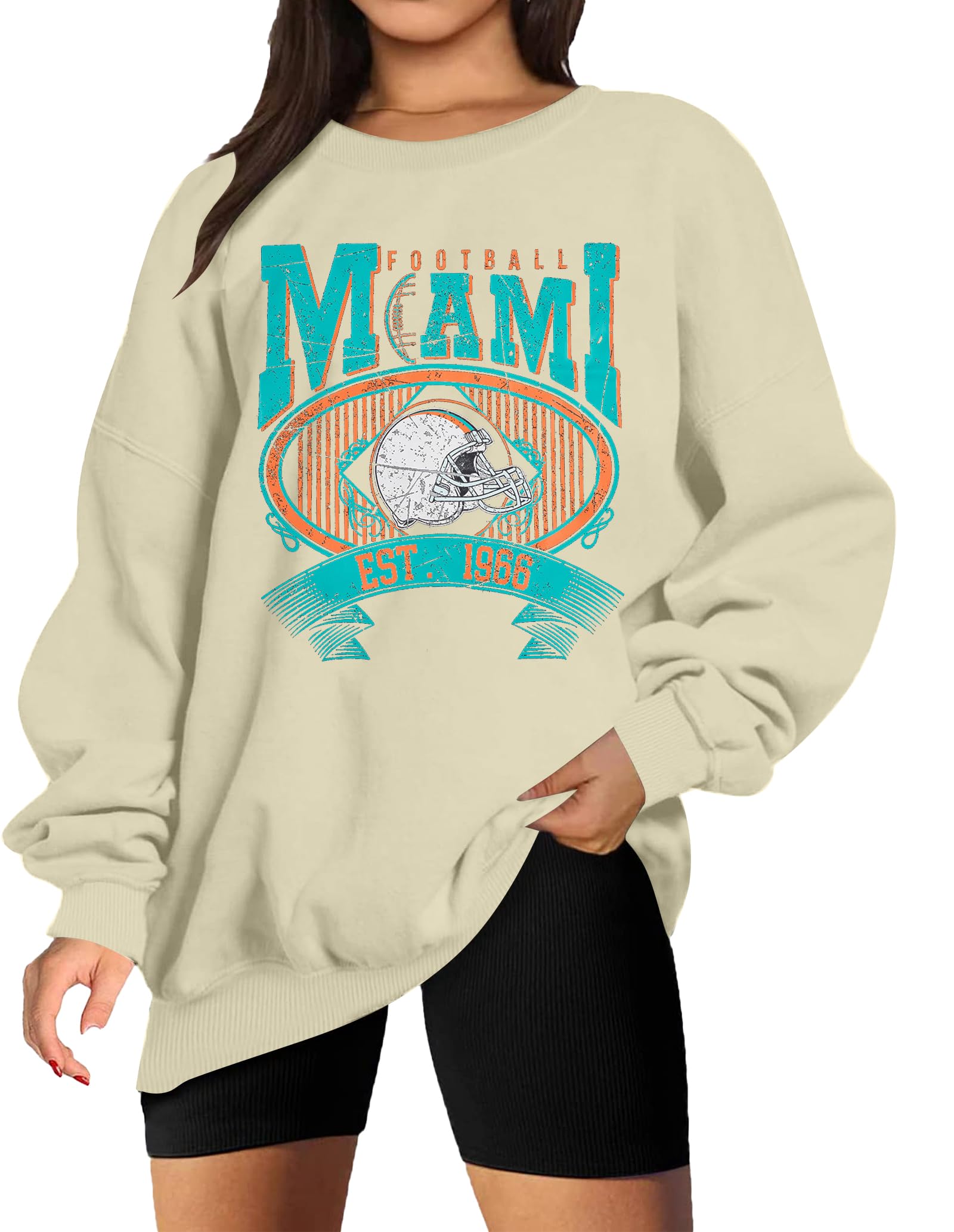 FASHGLMiami Football Sweatshirt Women Game Day Oversize Shirt Sunday Funday Football Season Long Sleeve Shirt