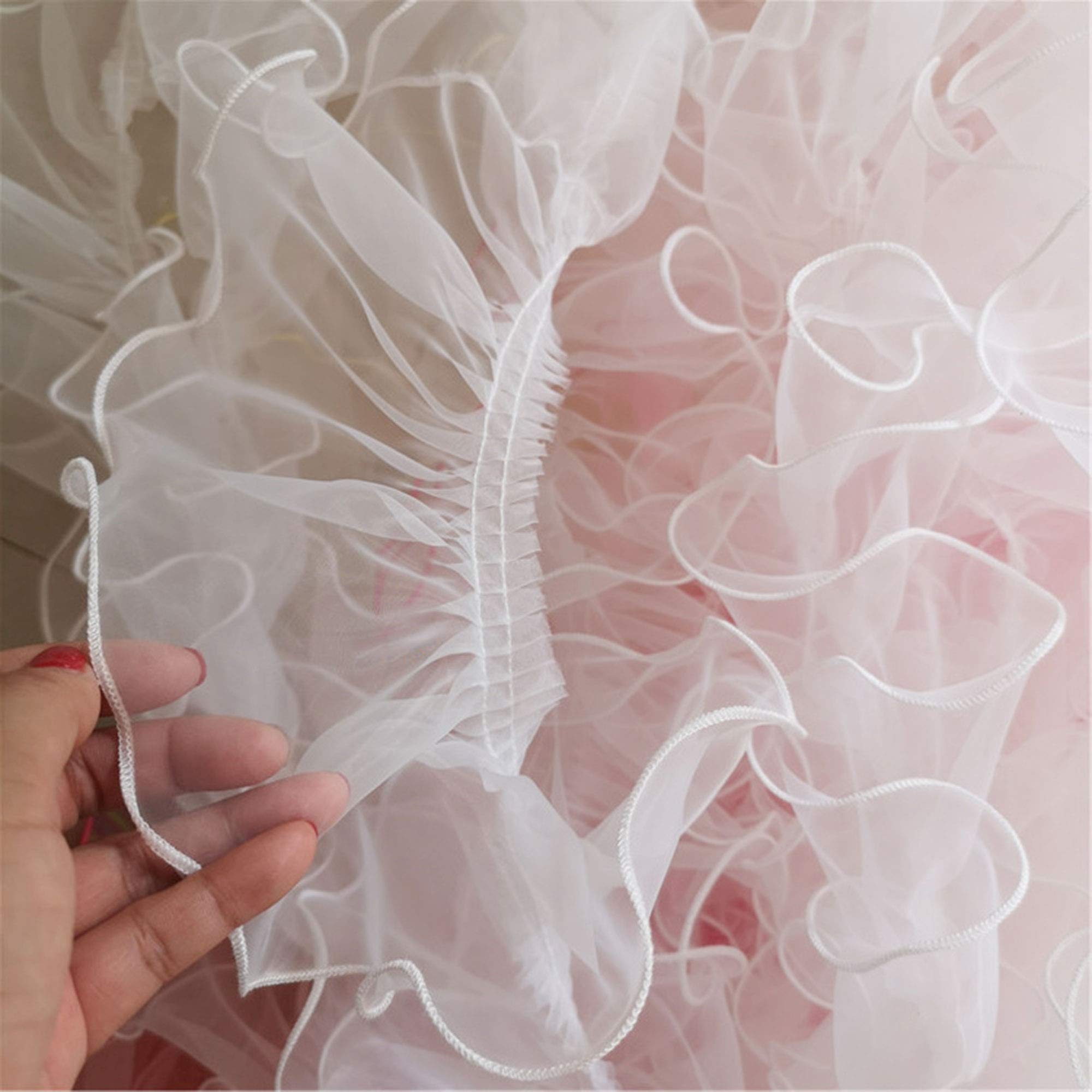 Organza Pleated Lace Trims Folded Ribbon Fringe Ruffled Trimming for Wedding Girl Dress Gown Doll Decor Sold by 2 Yards (#2)