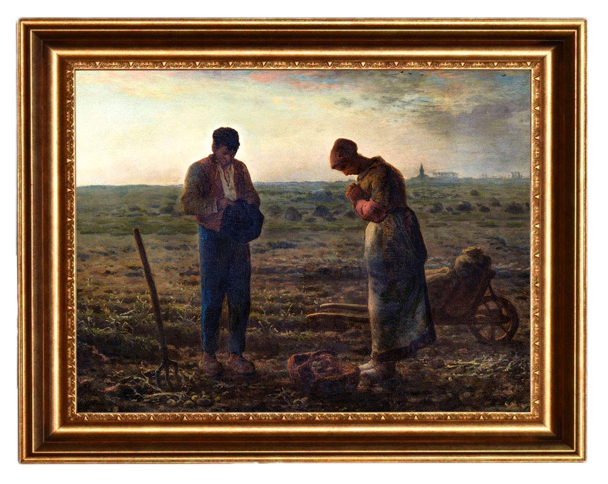 Eliteart-The Angelus by French painter Jean-François Millet Oil Painting Reproduction Giclee Wall Art Canvas Prints-Framed (20x23, Framed(sf801))