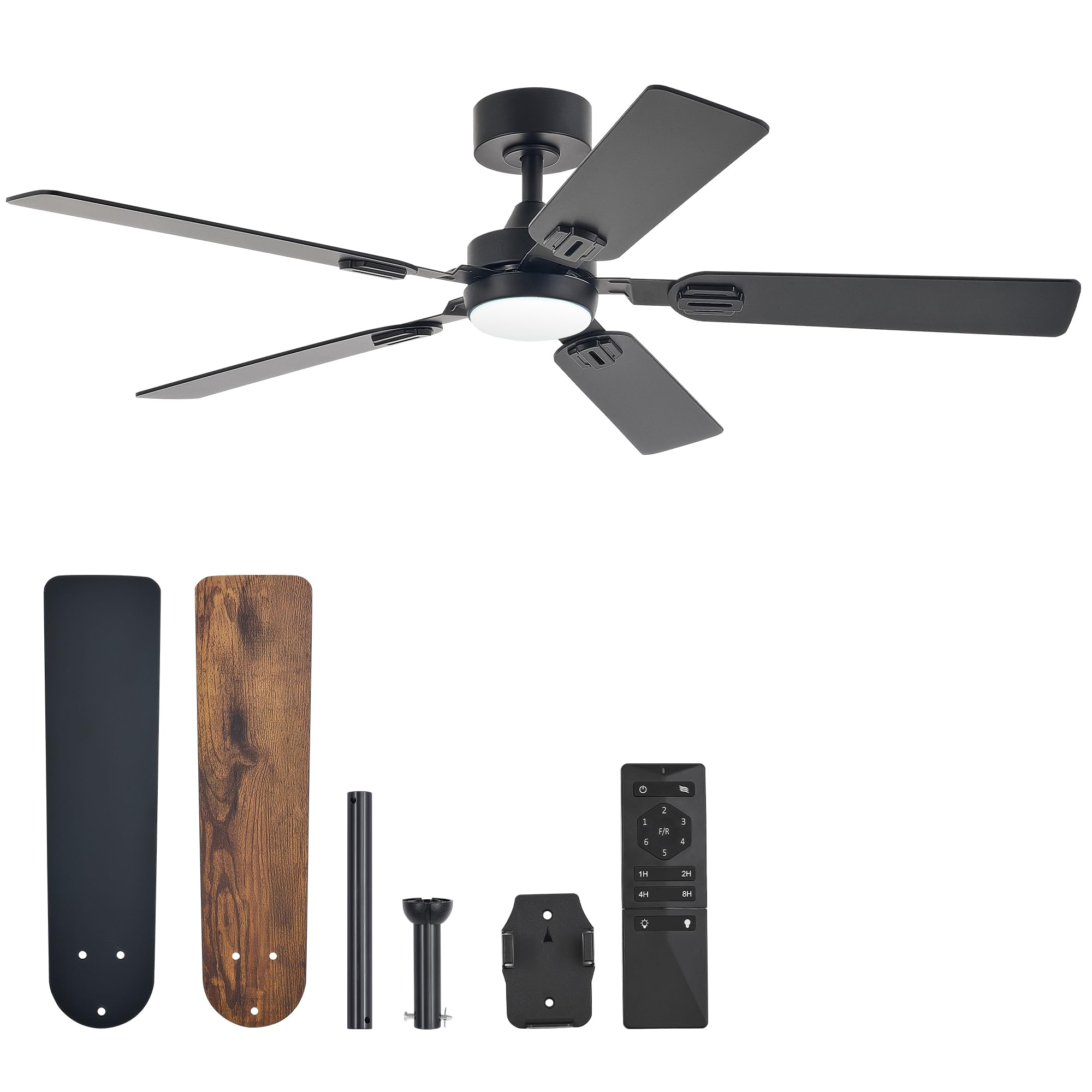 VONLUCECeiling Fans with Lights and Remote, 52" Ceiling Fan with 5 Blades, 6-Speeds Noiseless Reversible DC Motor for Farmhouse Bedroom Indoor, Black