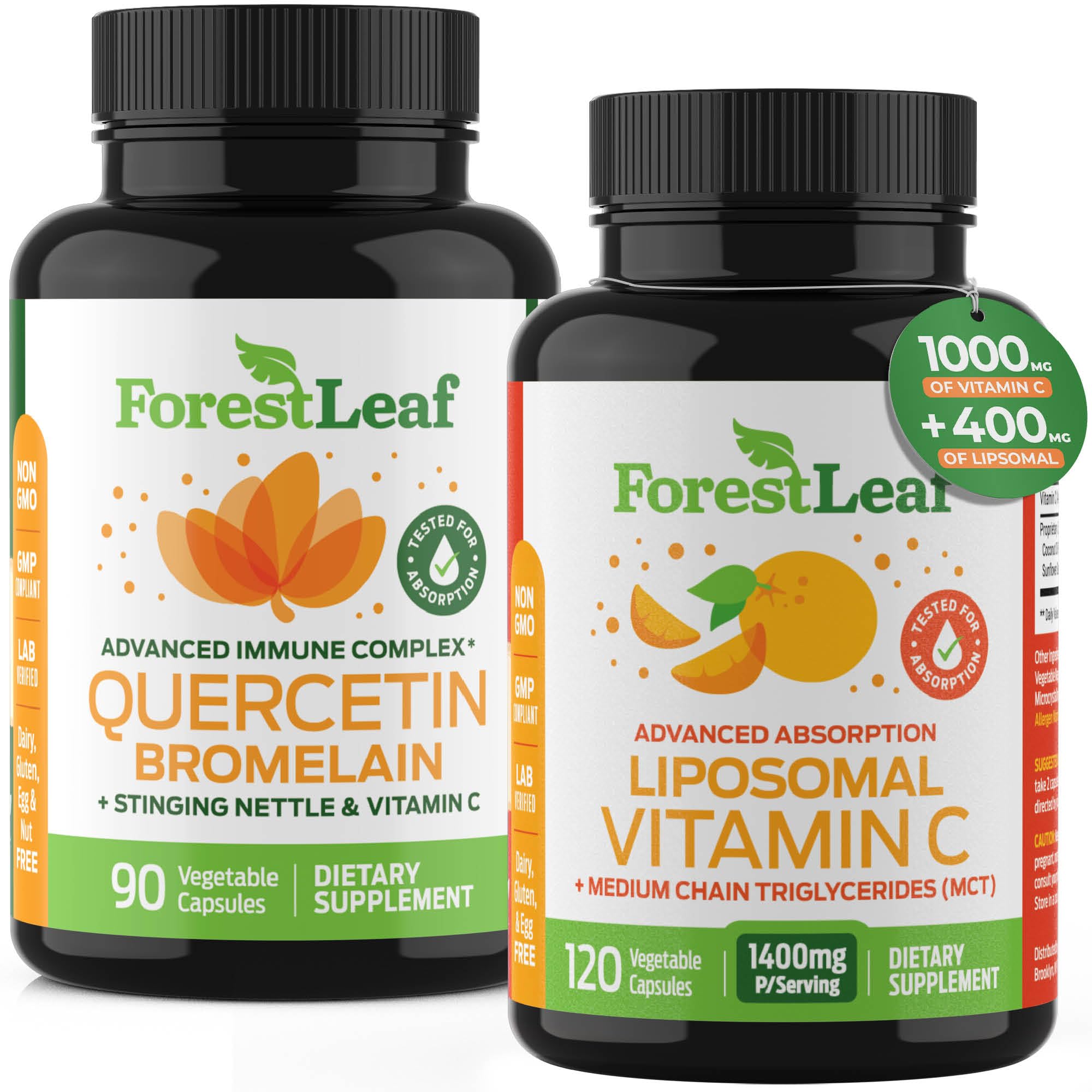 ForestLeafImmune Support Supplement with Vitamin C + Quercetin for Immunity - Immune Boosters for Adults with Liposomal VIT C, Quercetin & Stinging Nettle - 2 in 1 Immune System Defense Booster