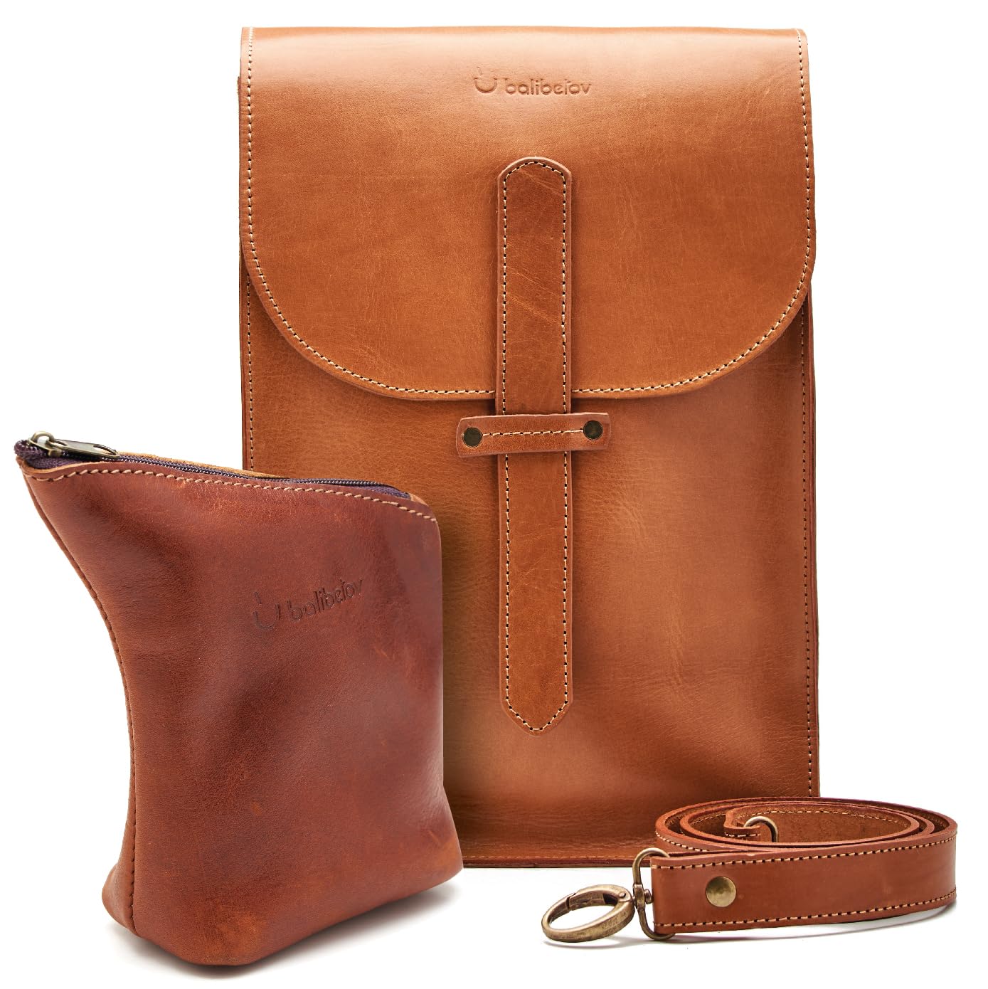 balibetovAuthentic Argentine Leather Matera Bag with Matching Yerbera Bag - Carry Tote Bag for Yerba Mate Gourd and Thermo