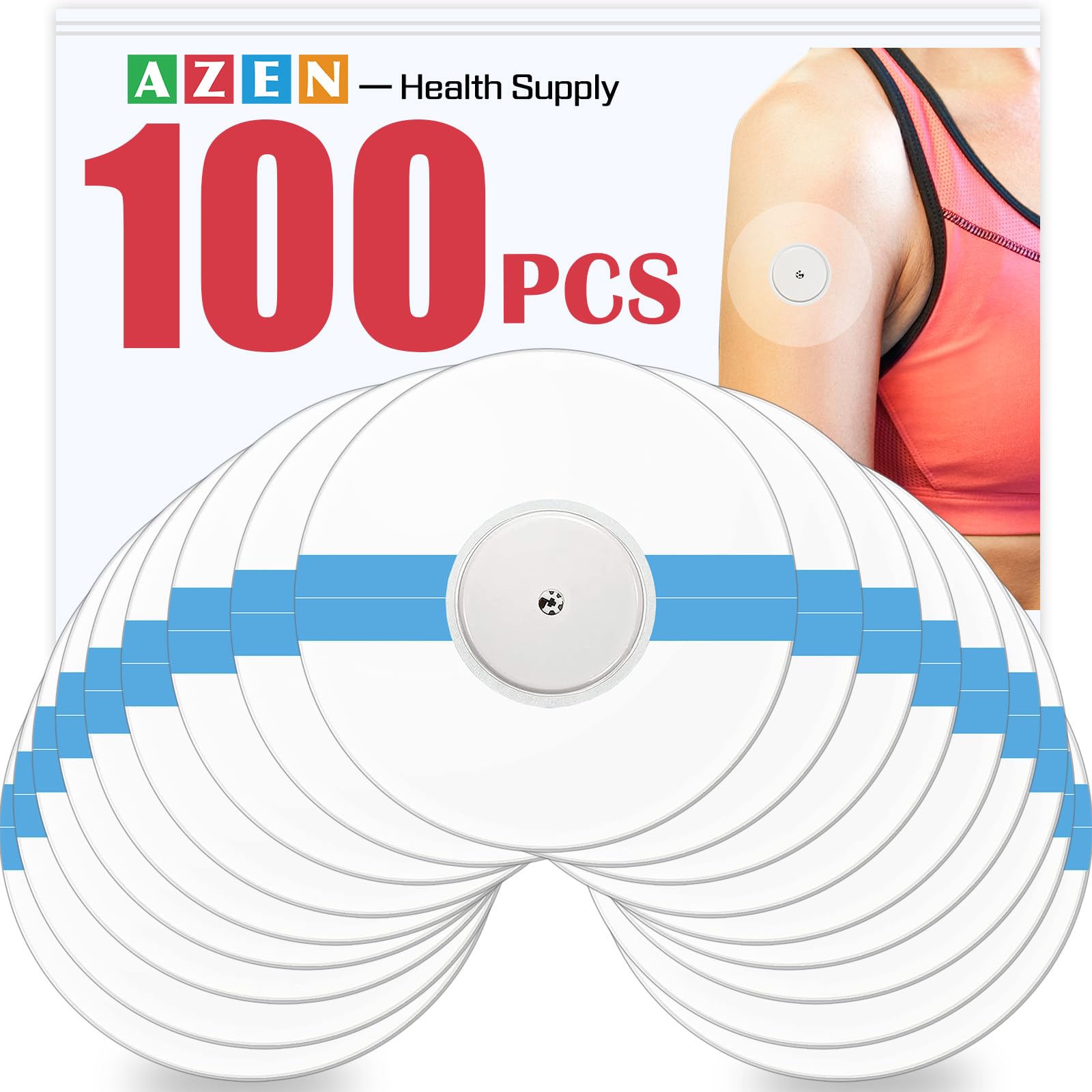 AZEN 100 Pack Sensor Covers, Adhesive Patches Waterproof, Waterproof Sensor Patches,Waterproof Adhesive Transparent Tape