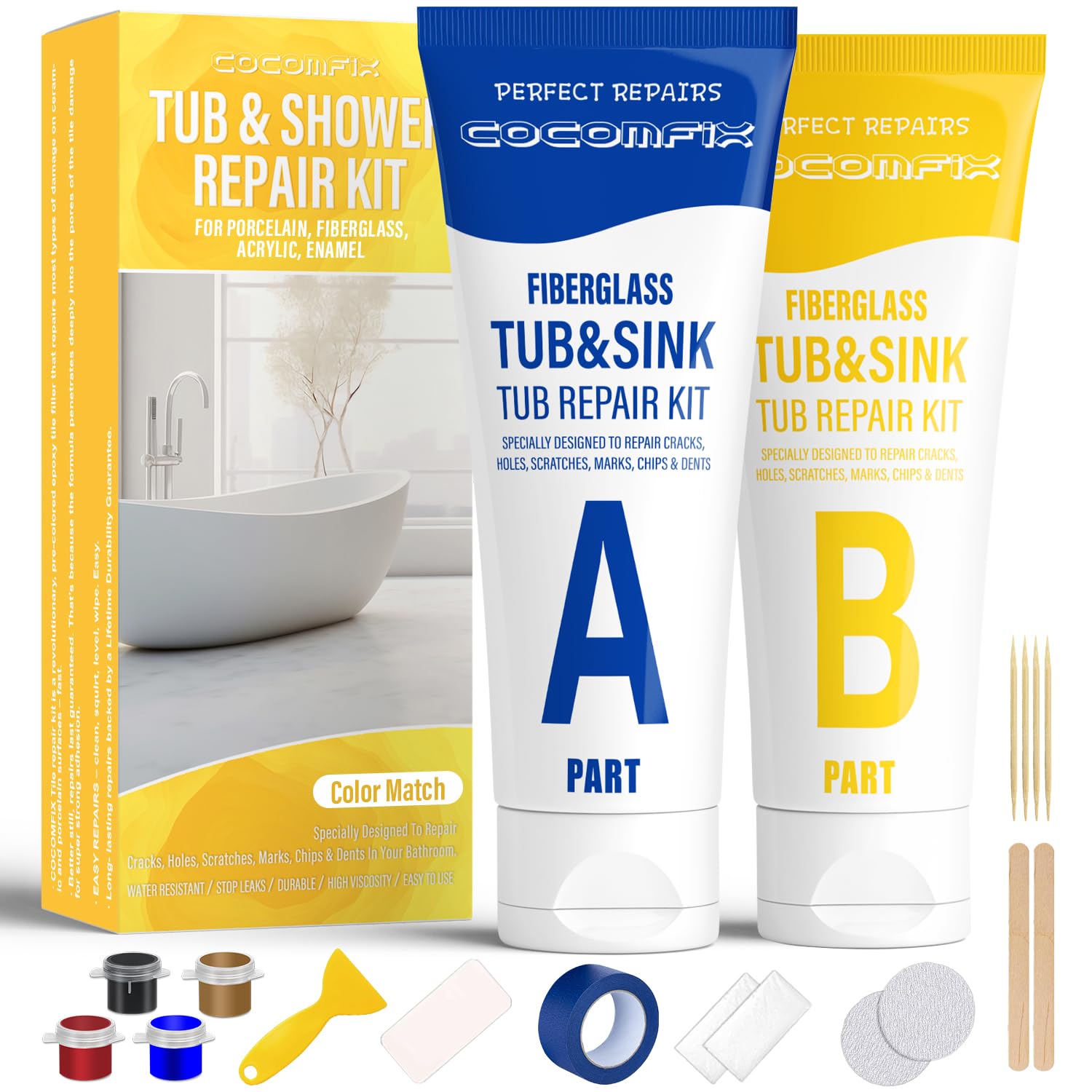 cocomfixTub Repair Kit Fiberglass Tub Repair Kit (Color Match)