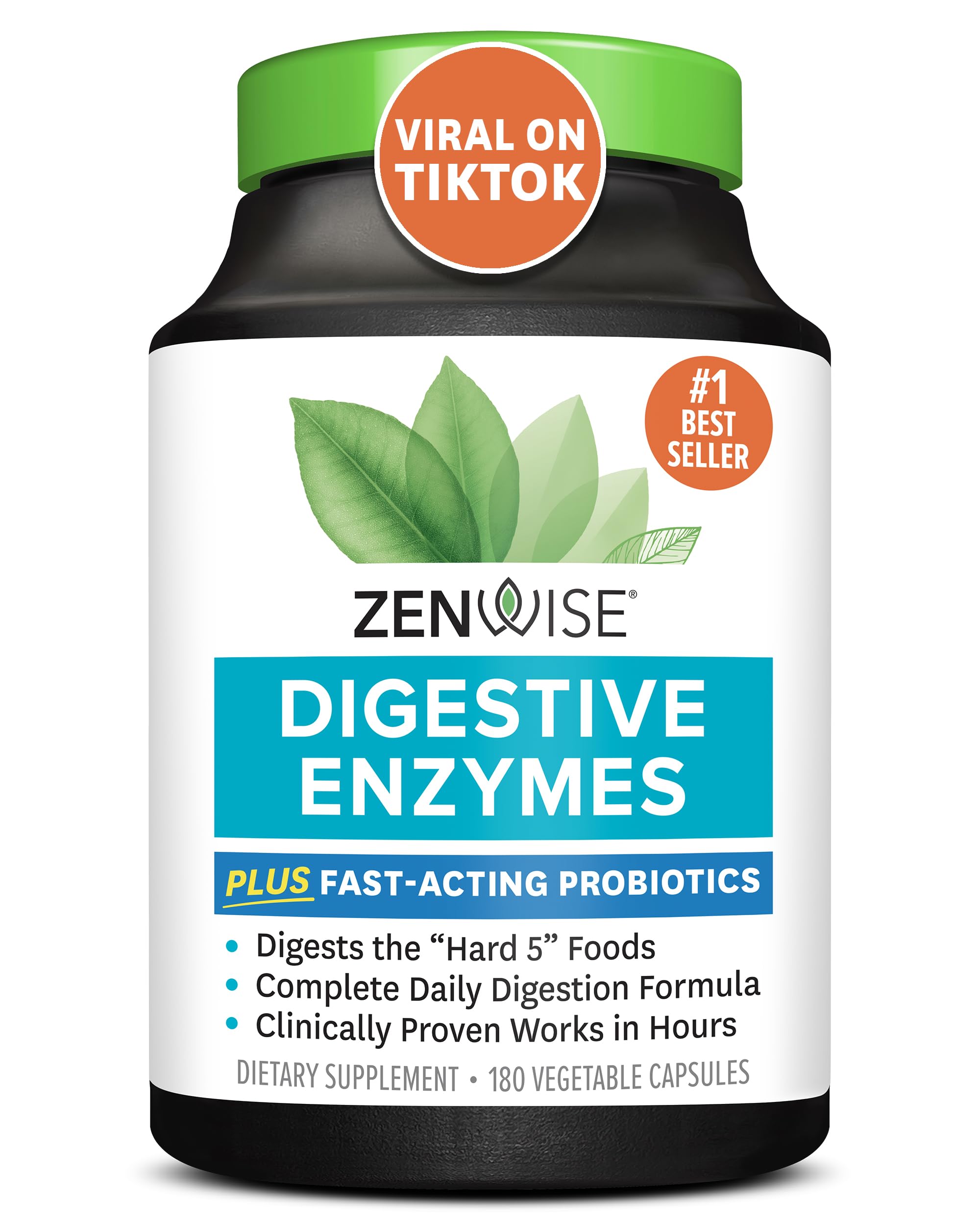 Zenwise HealthDigestive Enzymes for Gut Health - Probiotic Multi Enzymes with Prebiotics and Probiotics for Women and Men for Digestive Health and Bloating Relief, Daily Enzymes for Digestion -180 CT