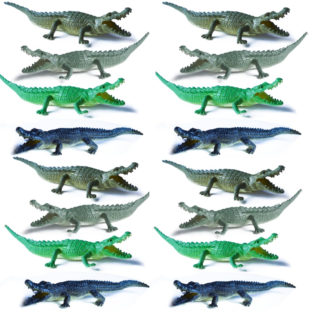 SENSORY4U Crocodile Toys 16 pcs 6 Inch Alligator Action Figure, Crocodile Hunter Action Figure, Crocodile Animal Toy - for Party Favors, Gifts, Prizes, Rewards, Assorted Colors