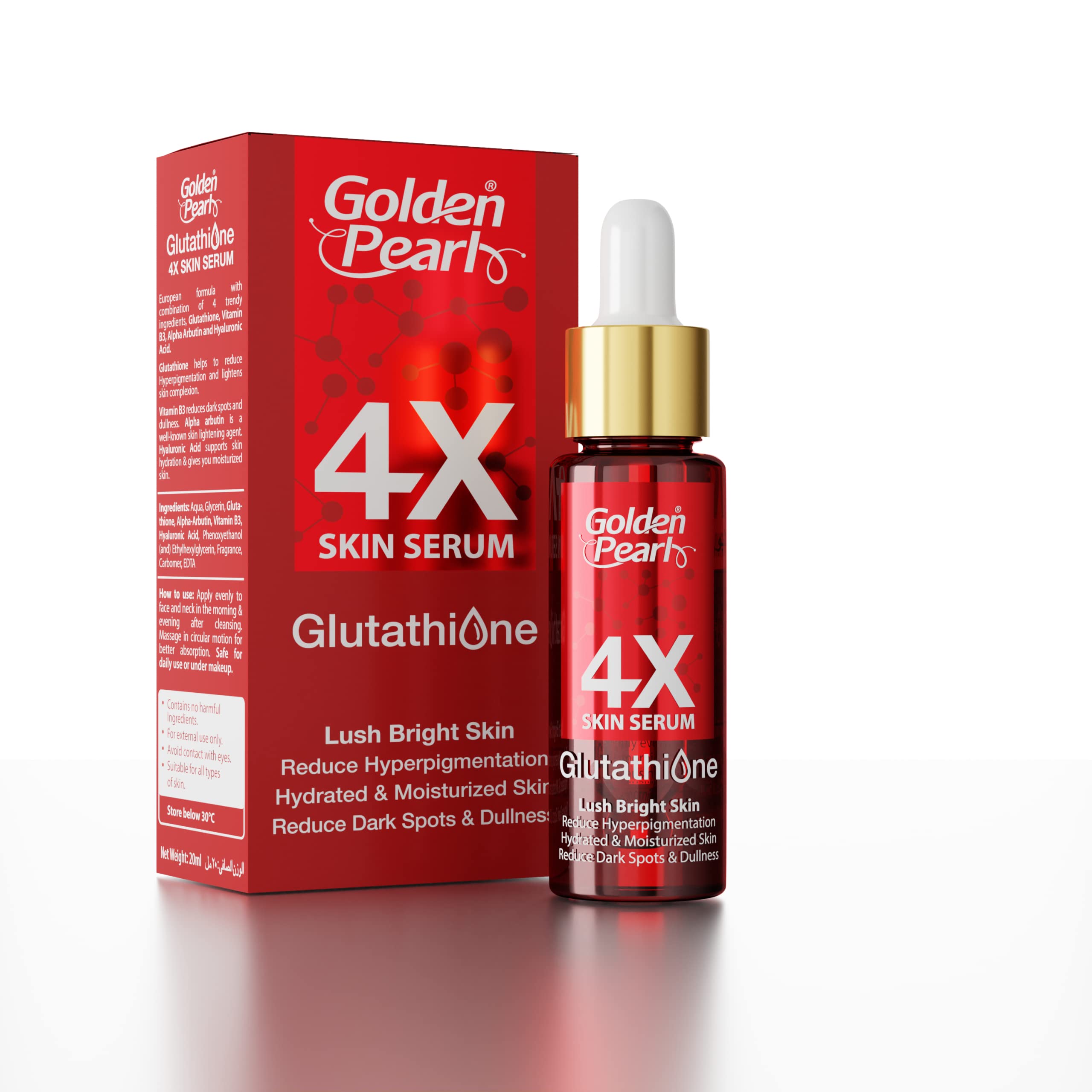 Golden Pearl 4X Glutathione Face Serum - Serum for Face Glowing with Glutathione, Alpha Arbutin, Hyaluronic Acid - Skincare Serum - Hyaluronic Acid Serum for Face Men - Face Serum for Women 20ml