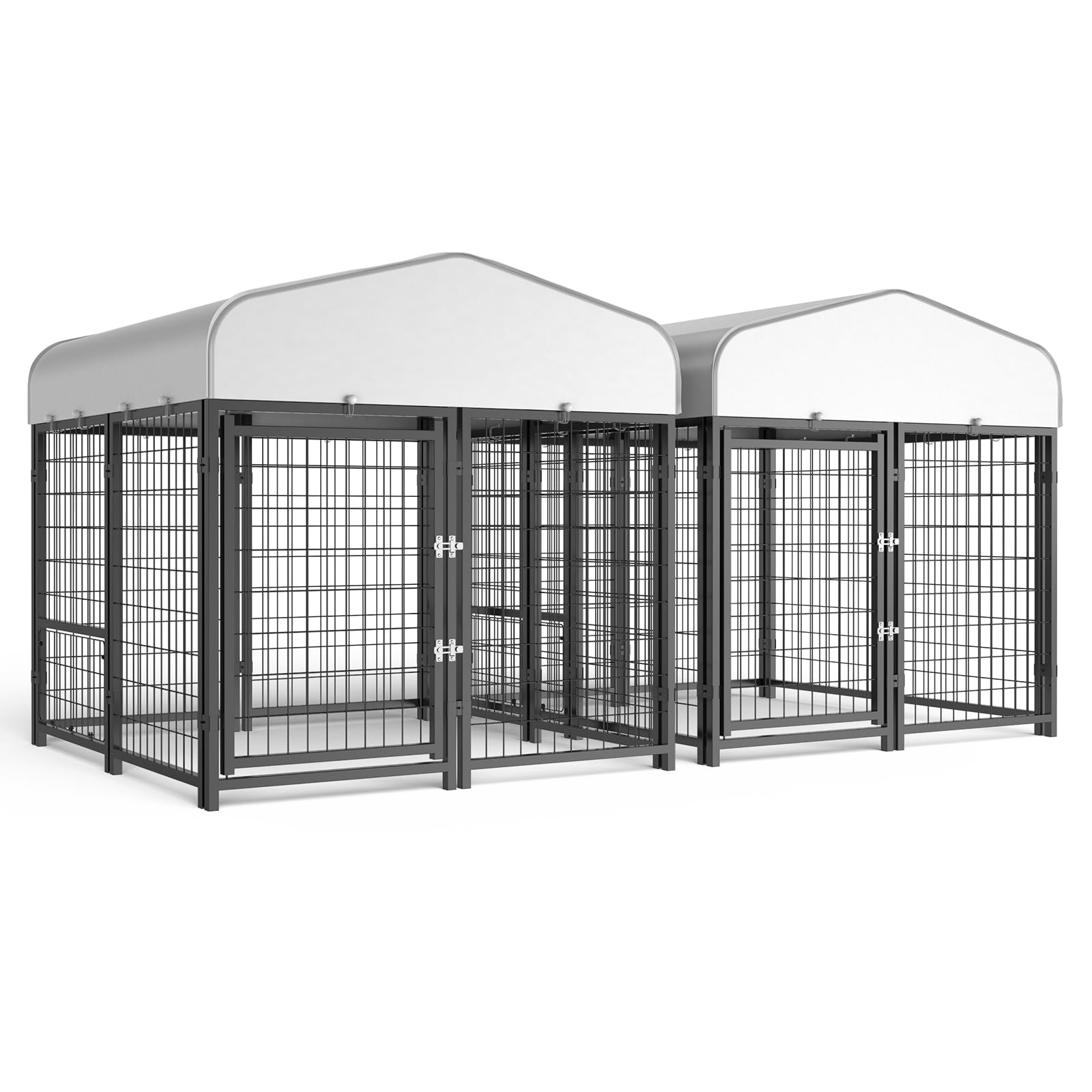 2PCS Outdoor Dog Kennel Outside Run with Doggy Door&Roof - 4x4x4.5 Large Dog Kennels Pens Outside for Small Dogs Breed -Heavy Duty Cage Enclosure (Can Connect to Your Dog House)