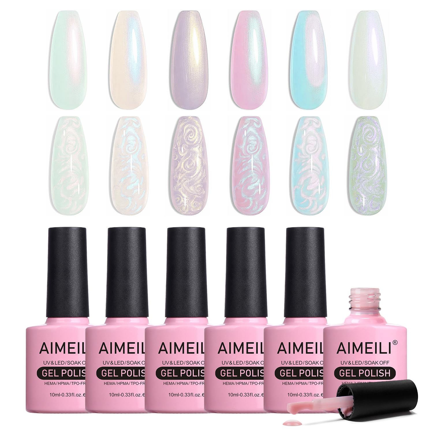 AIMEILIPearl Shell Gel Nail Polish, 6 Colours Polarized Glitter Shimmer Gel Polish Kit UV LED Soak Off Nail Art Varnish Manicure Gifts - Set 42