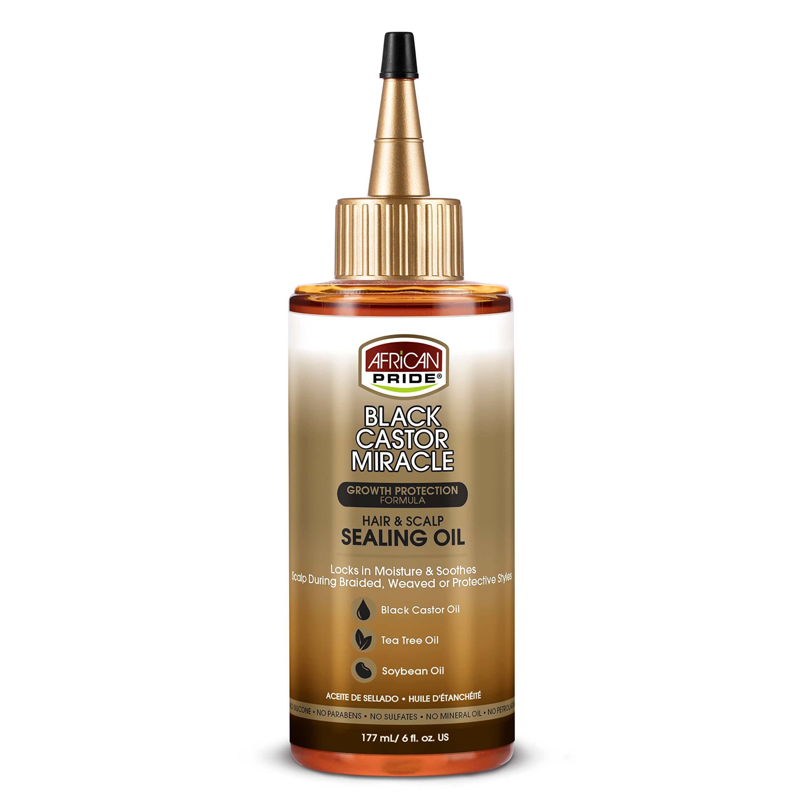 African PrideBlack Castor Miracle Hair & Scalp Sealing Oil - Locks in Moisture & Soothes, Contains Black Castor/Tea Tree/Soybean Oil, 6 oz