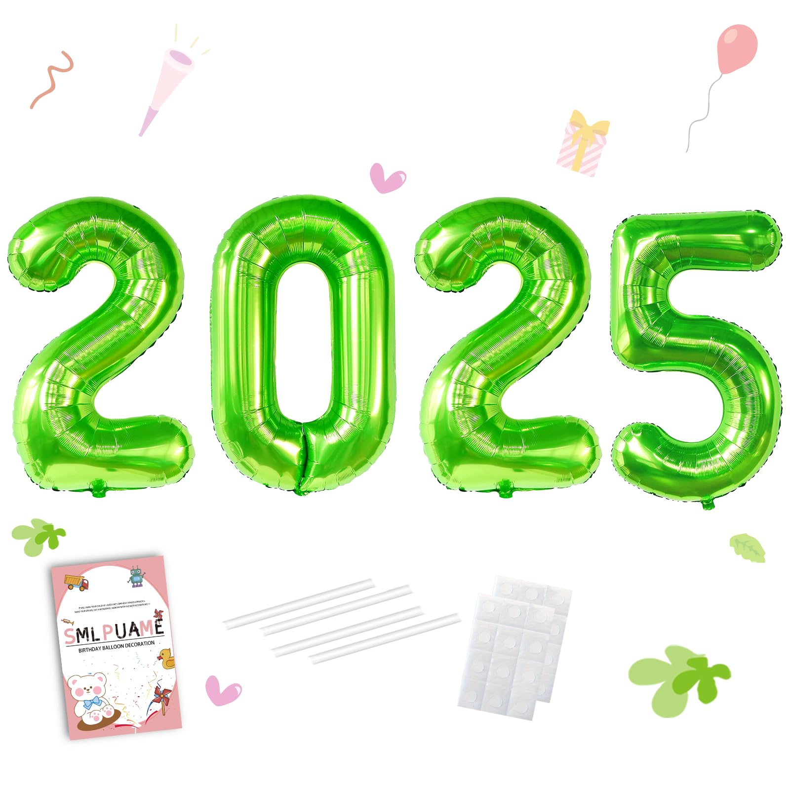 Smlpuame 40 Inch 2025 Balloons Green, Huge Foil Number Balloons for Happy New Years Festival Celebration Prom Party Supplies Class of 2025 Graduation Decorations