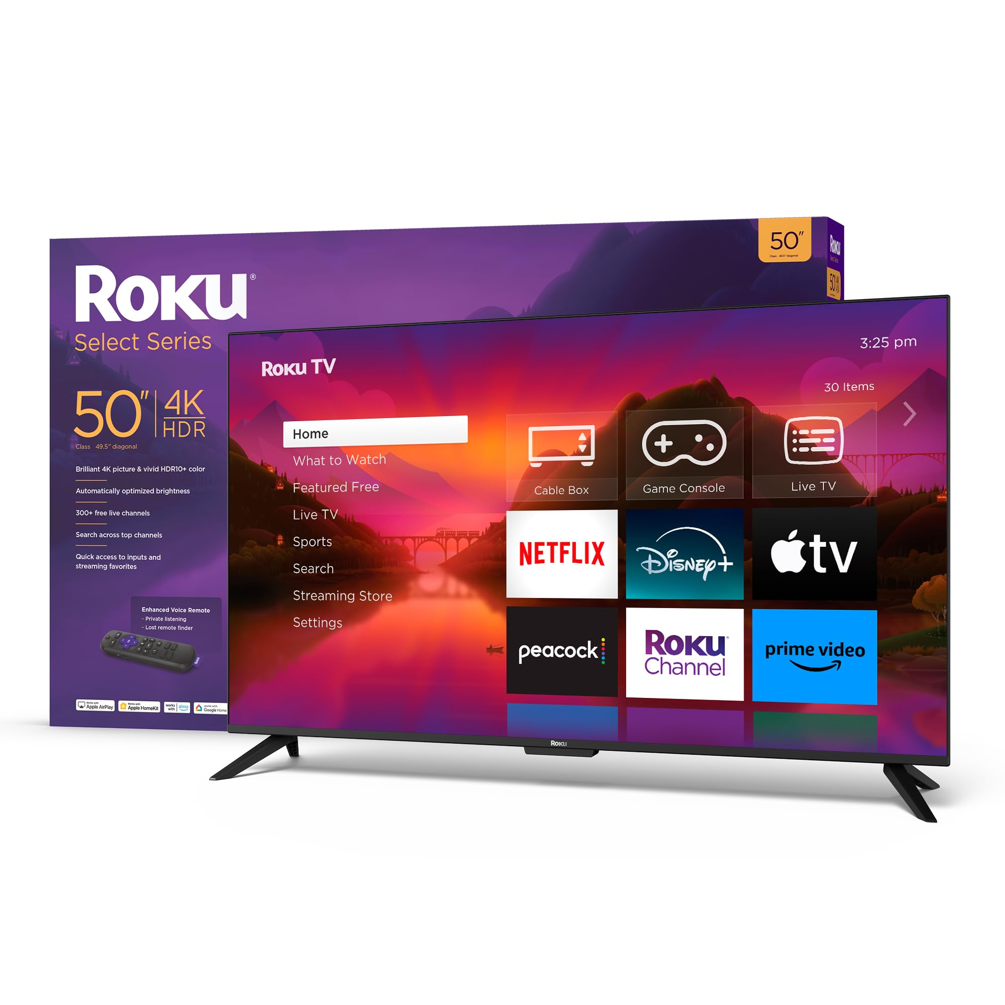 RokuSmart TV – 50-Inch Select Series 4K HDR RokuTV with Roku Enhanced Voice Remote, Brilliant 4K Picture, Automatic Brightness, & Seamless Streaming – Live Local News, Sports, Family Entertainment