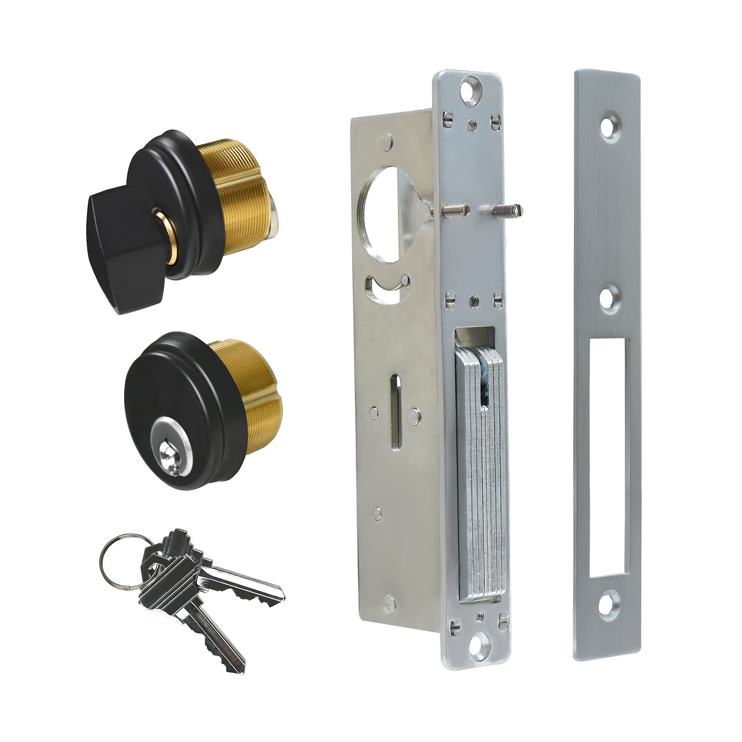 Storefront Door Lock Alsecure Commerical Mortise Lock, Swing Deadbolt & Solid Brass Cylinder Combo with Key & Thumbturn Keyed Alike for Aluminum/Zinc Alloy Shop Doors, 1.1/8" Backset,Black