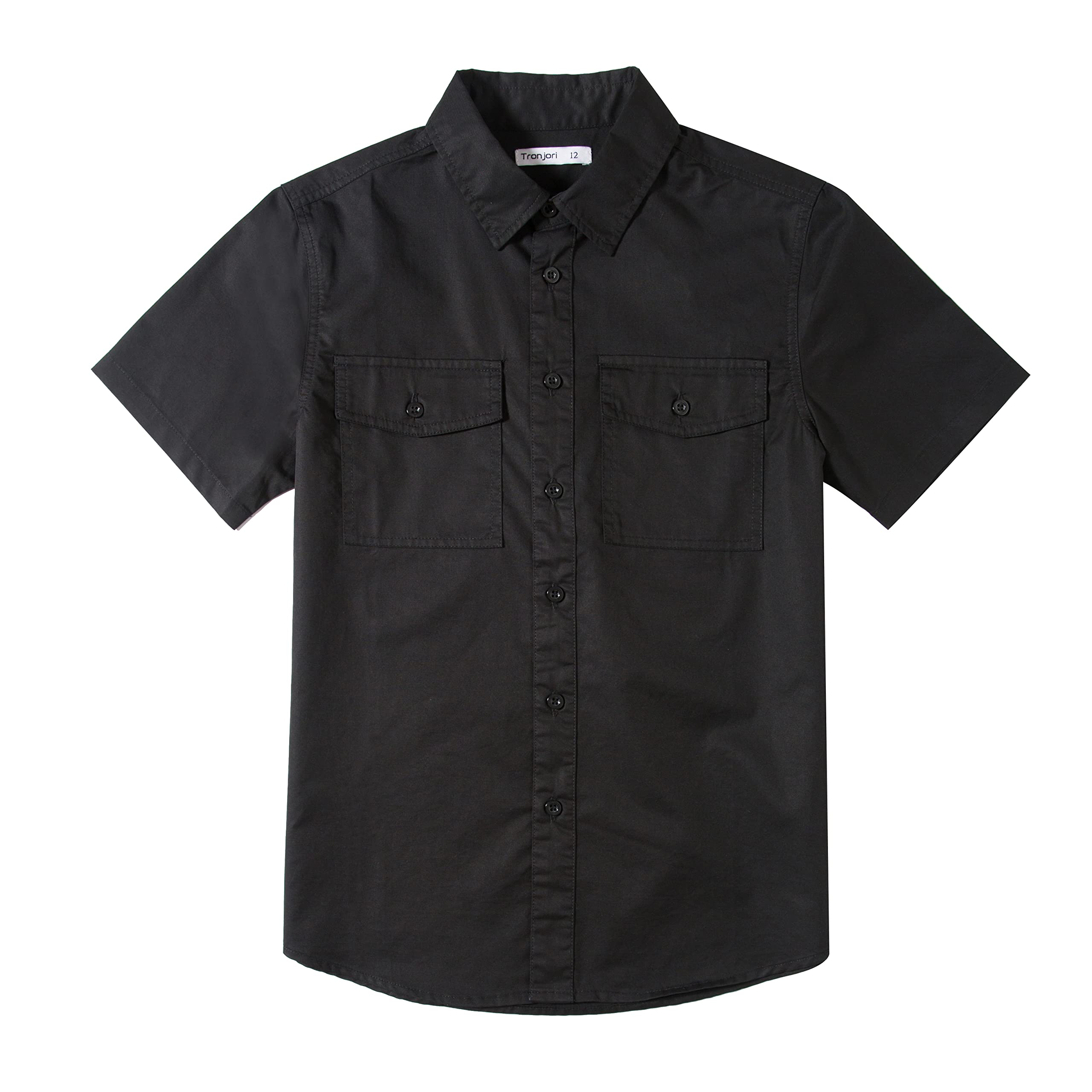 TronjoriBoys Short Sleeve Button Down Casual Woven Shirt Two Pockets