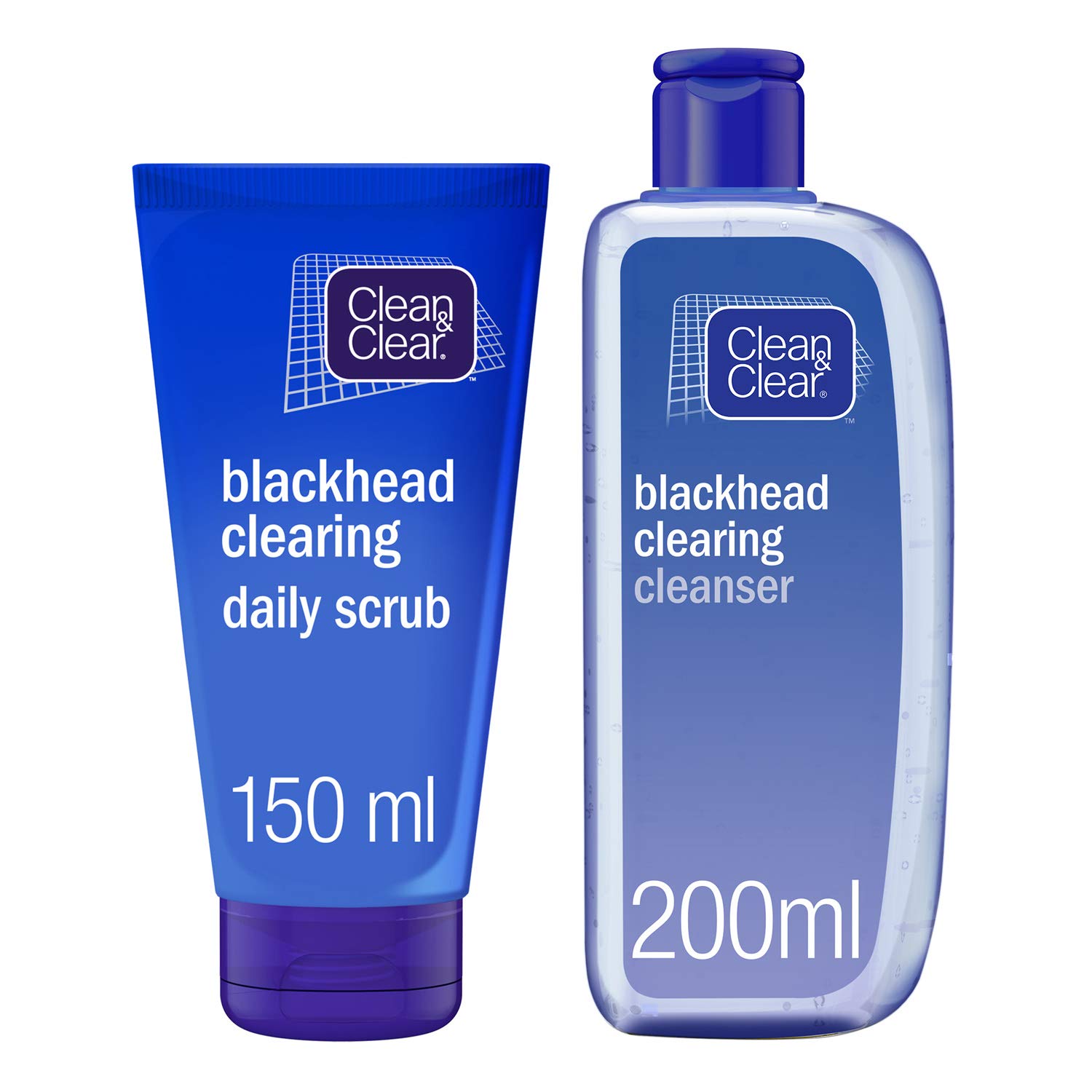 Clean & Clear Blackhead Clearing Cleanser, 200ml and Scrub 150ml, Prevent Blackhead Forming Salicylic Acid Cleanser and Scrub