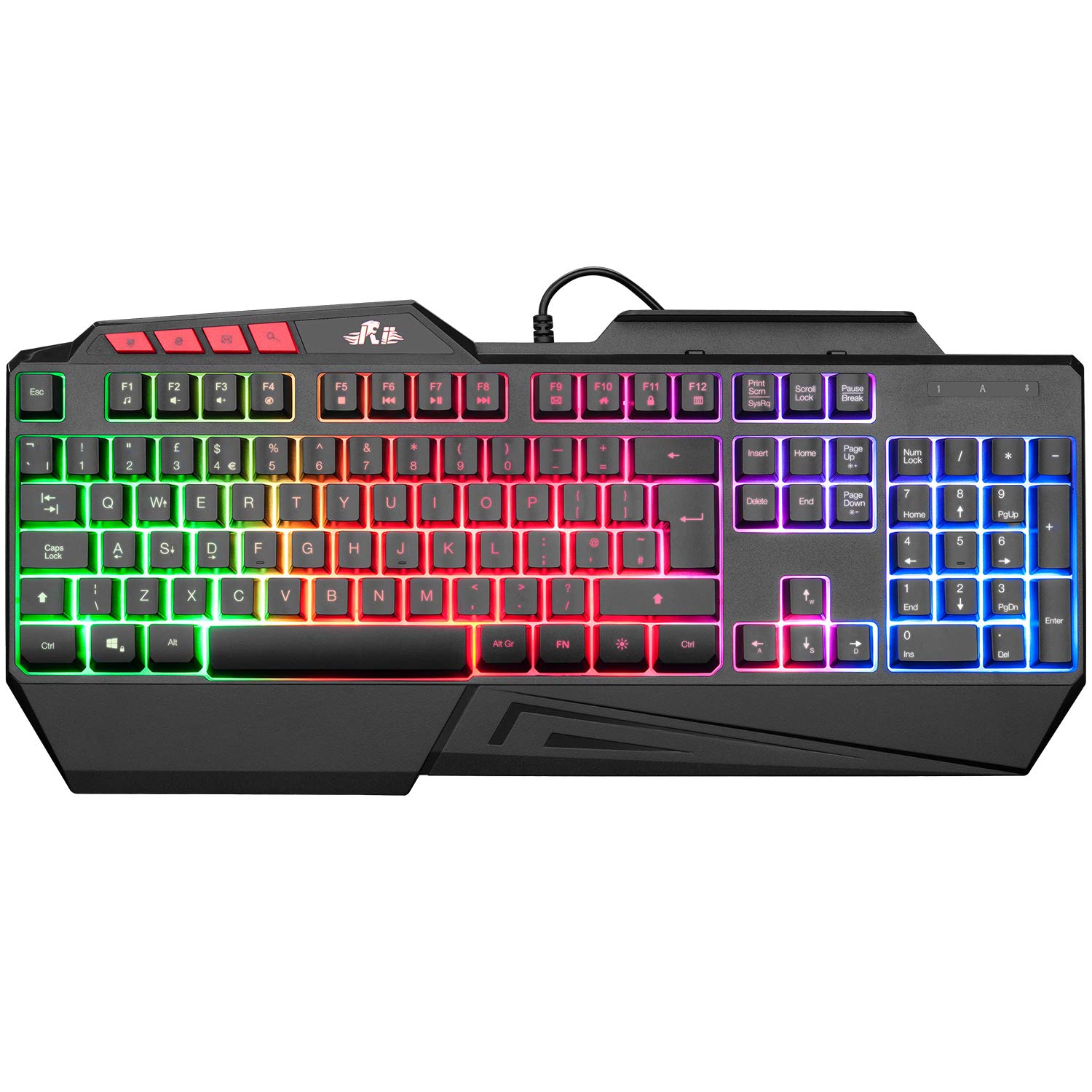 RiiRK202 Gaming Keyboard,LED Rainbow Backlit Light up Keyboard With Membrane Keys,Spill-Resistant,for PC Computer,Laptop,Windows,Gamer,Xbox one,PS4,PS5-UK Layout