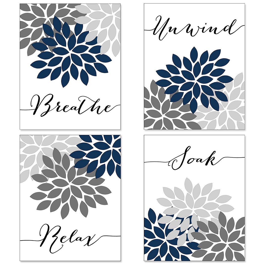 Relax Soak Unwind Breathe Bathroom Wall Decor, Bathroom Wall Art, Farmhouse Bathroom Decor, Bathroom Decor Wall Art, Relax Sign, Spa Decor (Set of 4, 8X10in, Unframed)